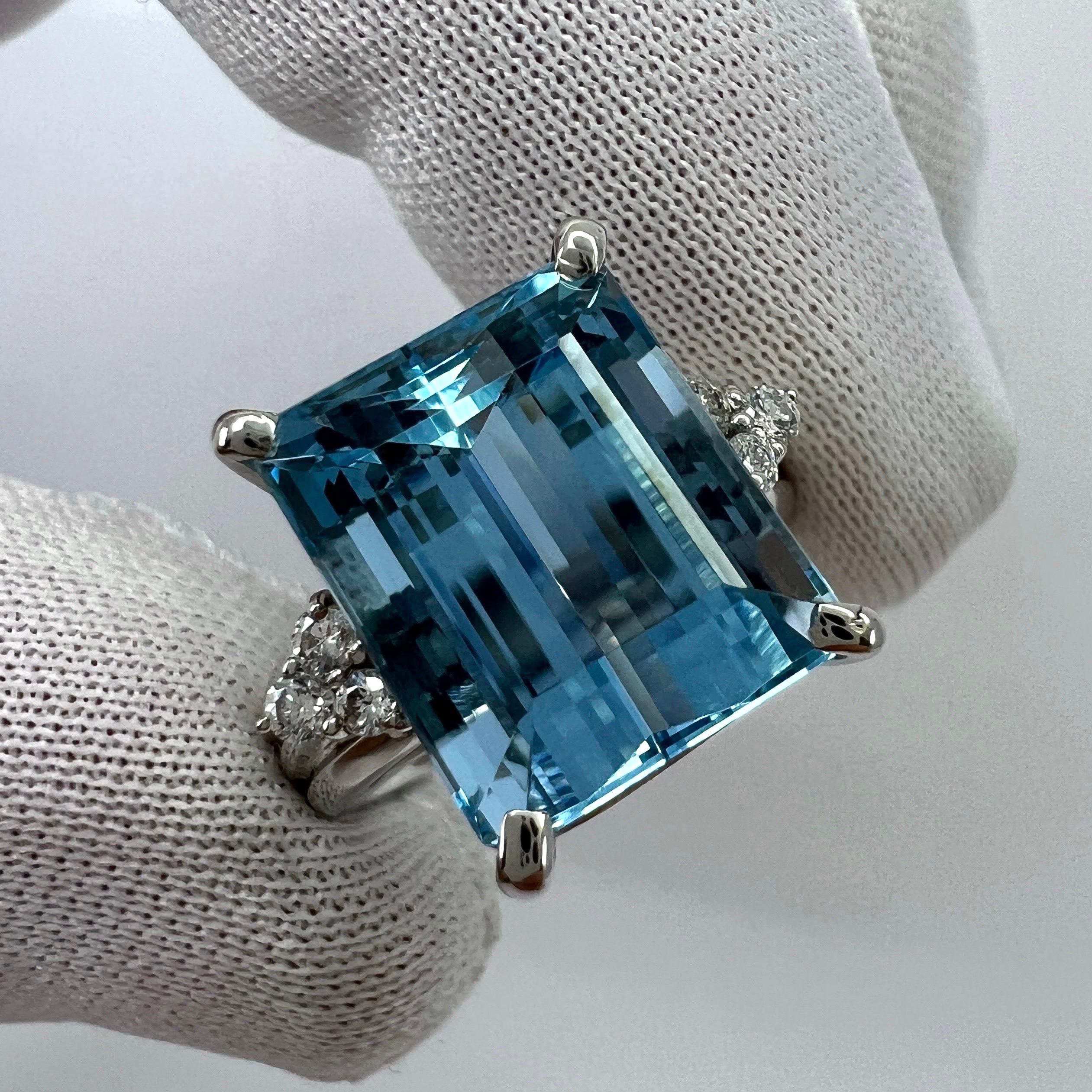 Anillo de platino con diamantes y aguamarina azul Santa María talla esmeralda de 7,85 ct 1
