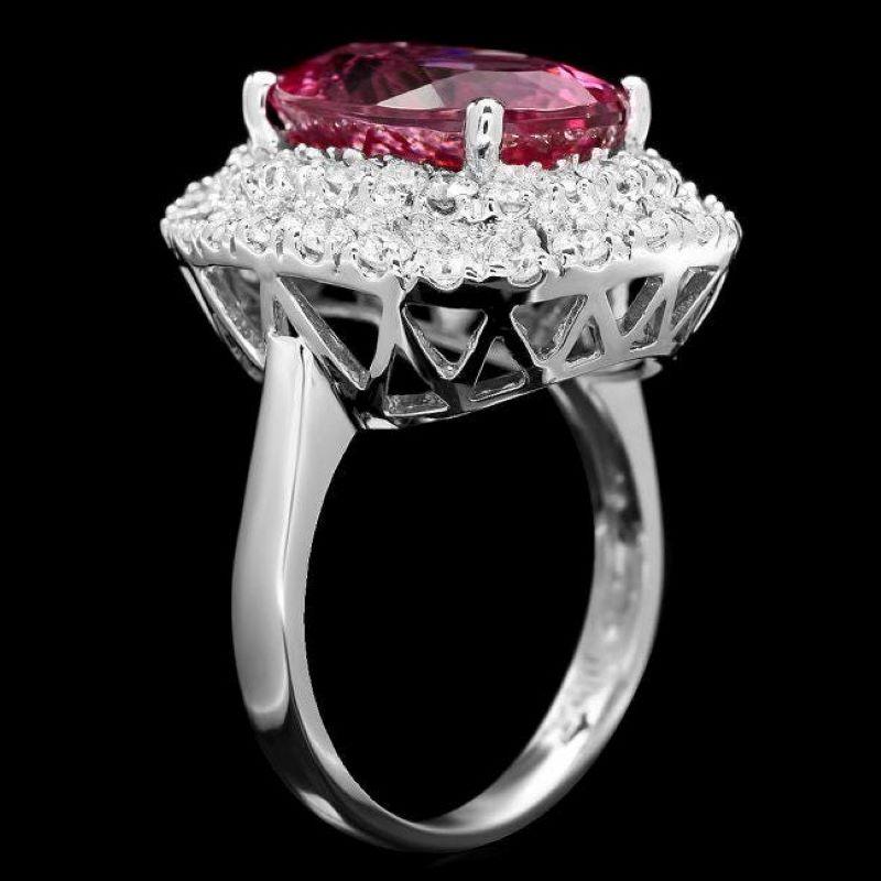 Mixed Cut 7.85ct Natural Pink Tourmaline and Diamond 14k Solid White Gold Ring For Sale