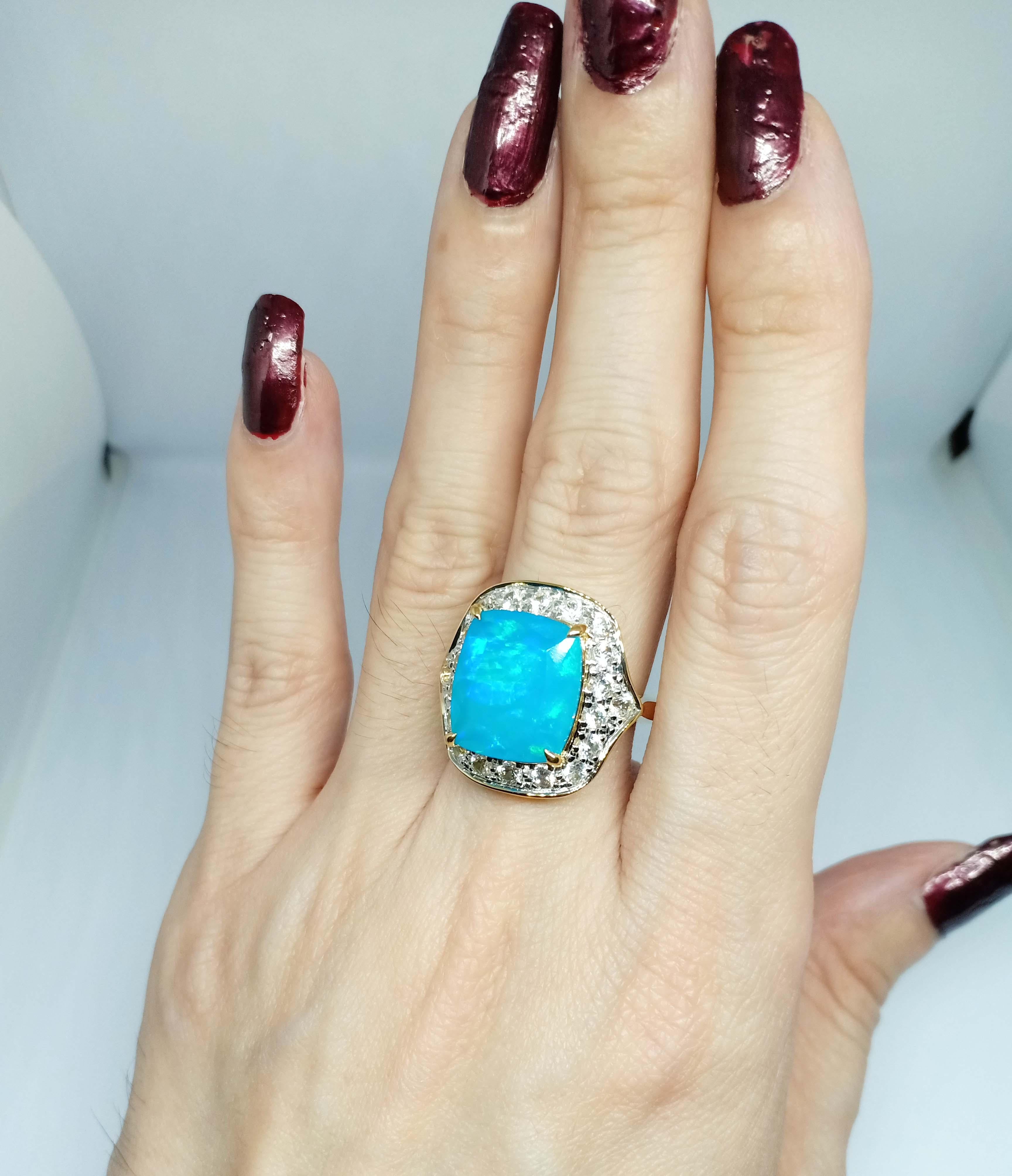 7.85cts.Blue Opal ring.Sterling Silver in 18K Gold Plated. For Sale 4