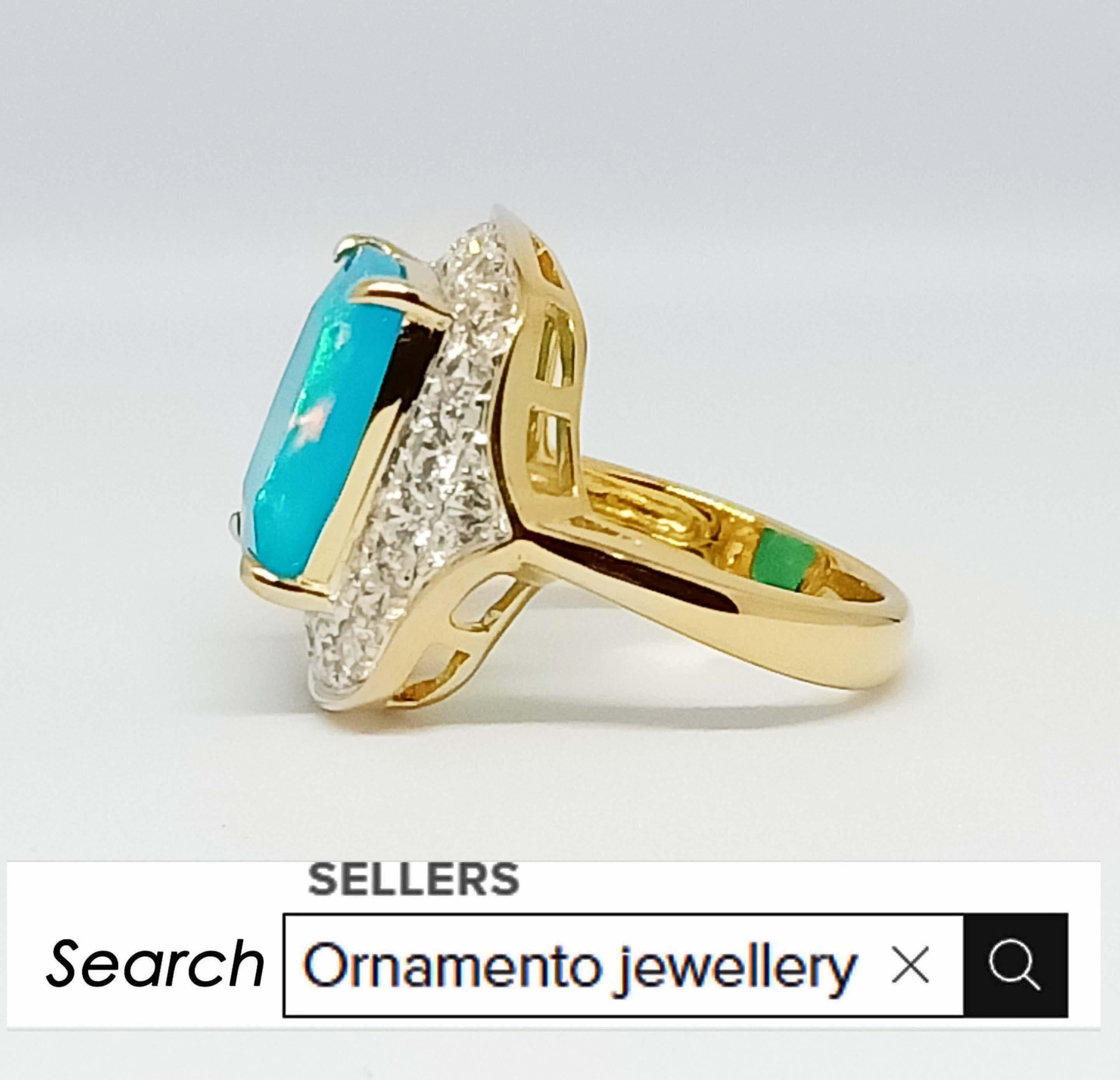 Art Deco 7.85cts.Blue Opal ring.Sterling Silver in 18K Gold Plated. For Sale