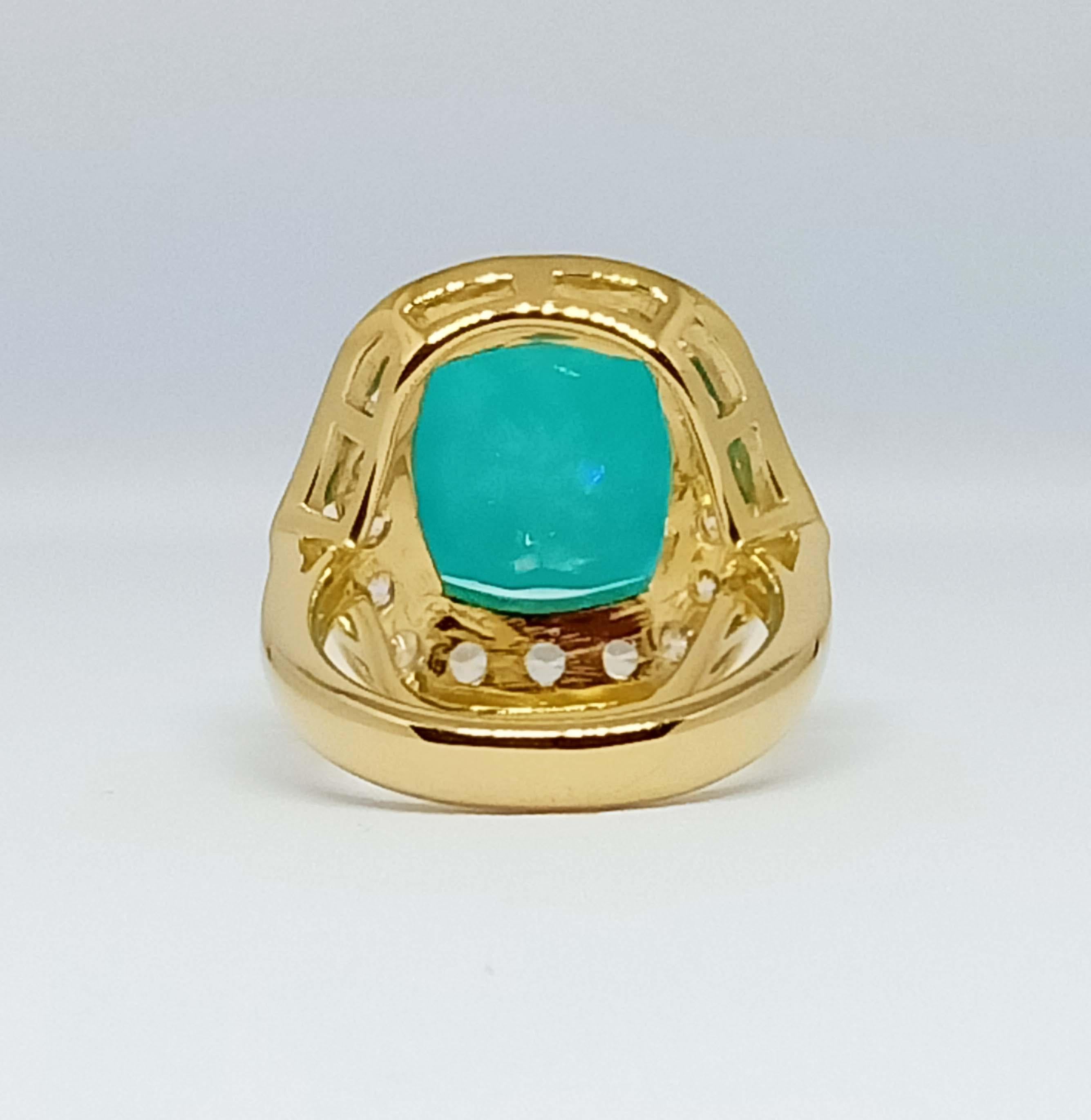 Cushion Cut 7.85cts.Blue Opal ring.Sterling Silver in 18K Gold Plated. For Sale
