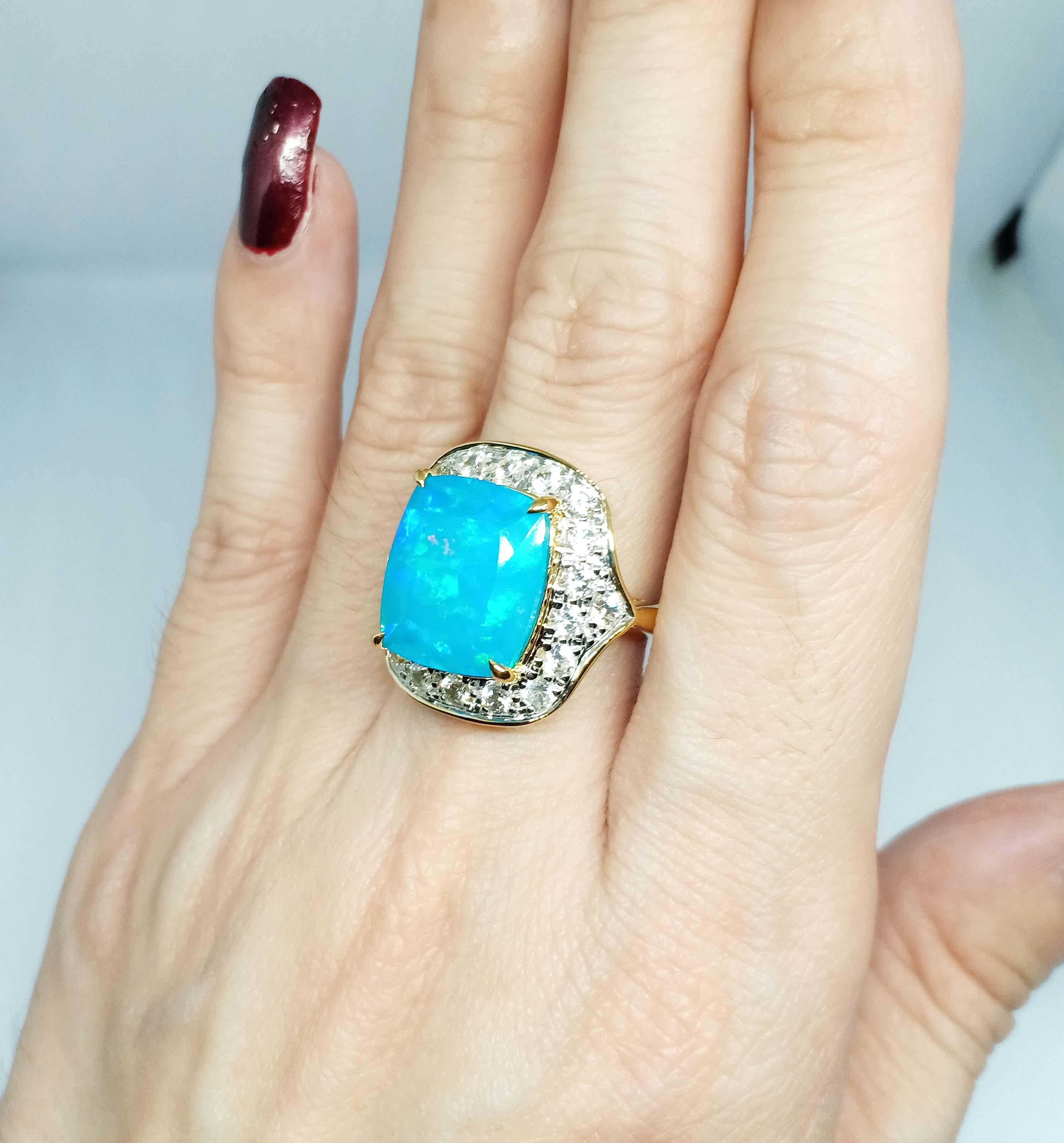 7.85cts.Blue Opal ring.Sterling Silver in 18K Gold Plated. For Sale 1