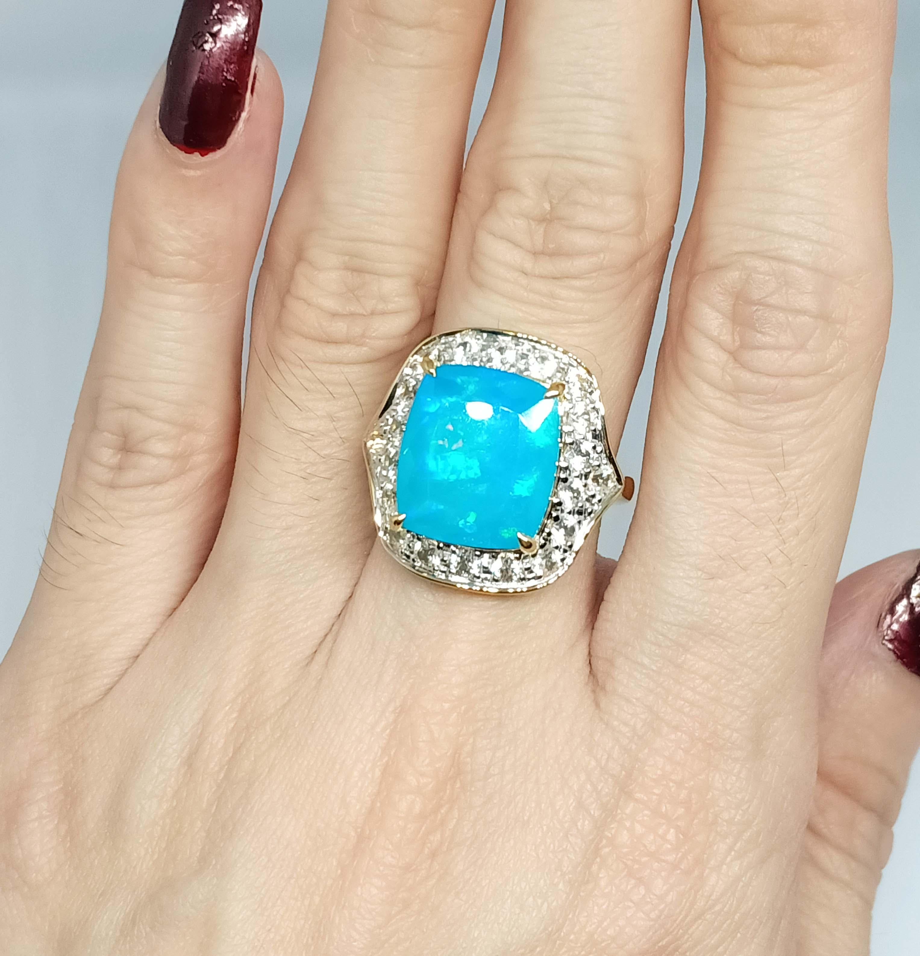 7.85cts.Blue Opal ring.Sterling Silver in 18K Gold Plated. For Sale 2