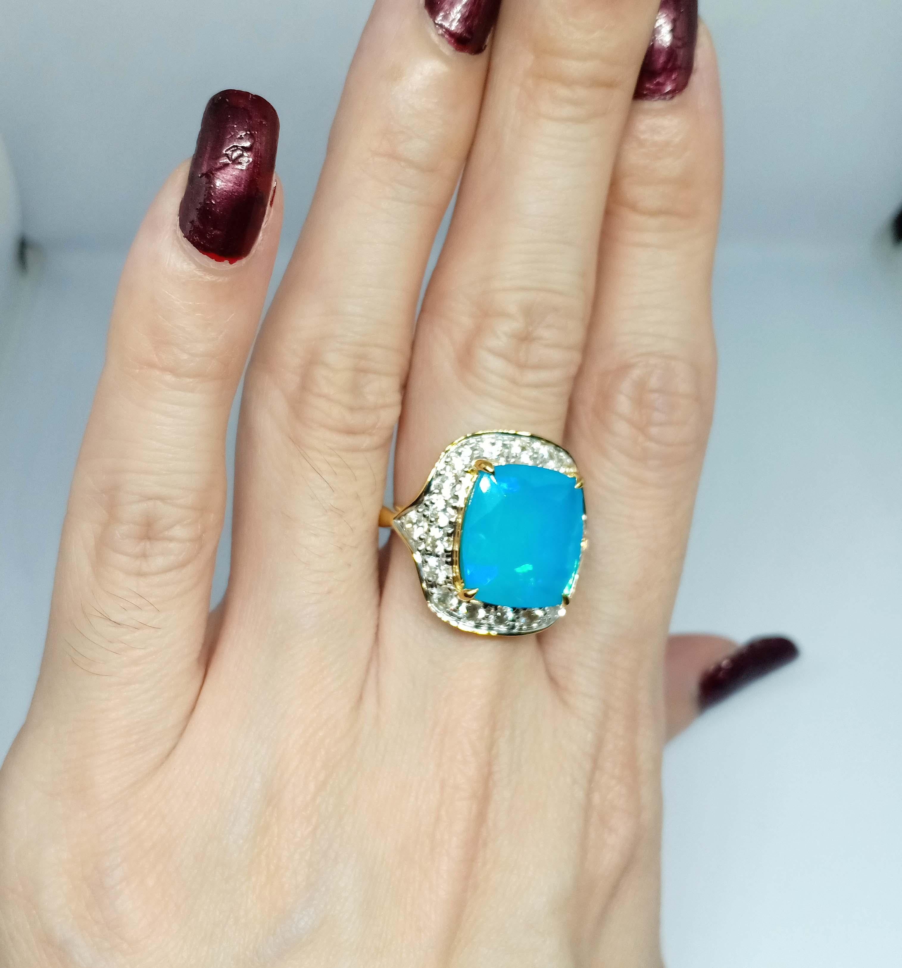 7.85cts.Blue Opal ring.Sterling Silver in 18K Gold Plated. For Sale 3