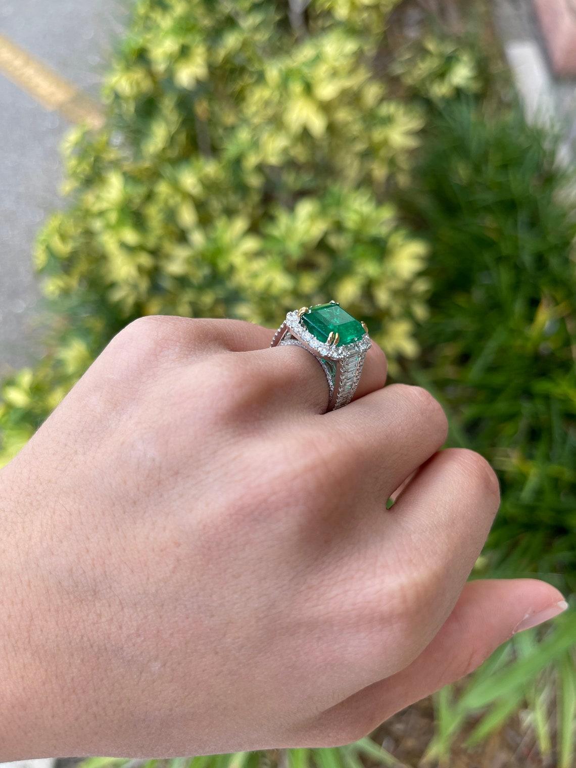 7.85tcw AAA+ Emerald & Diamond Statement Ring 18K For Sale 1