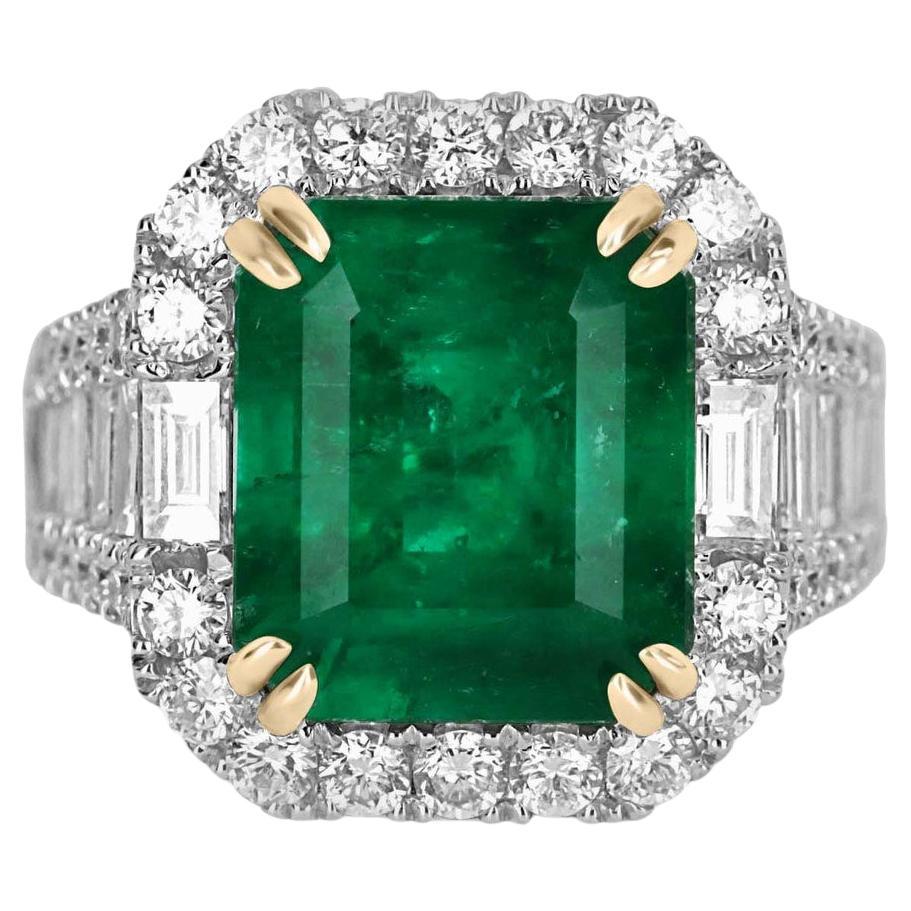 7.85tcw AAA+ Emerald & Diamond Statement Ring 18K For Sale