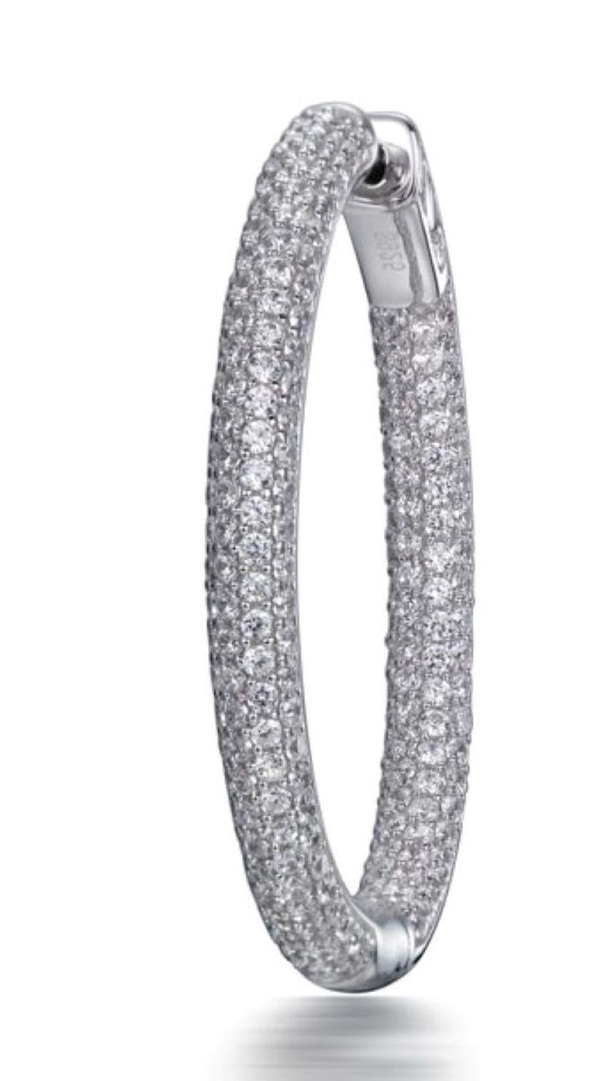 7.86 Carat Cubic Zirconia Sterling Silver Designer Large Hoop Earrings In New Condition For Sale In London, GB