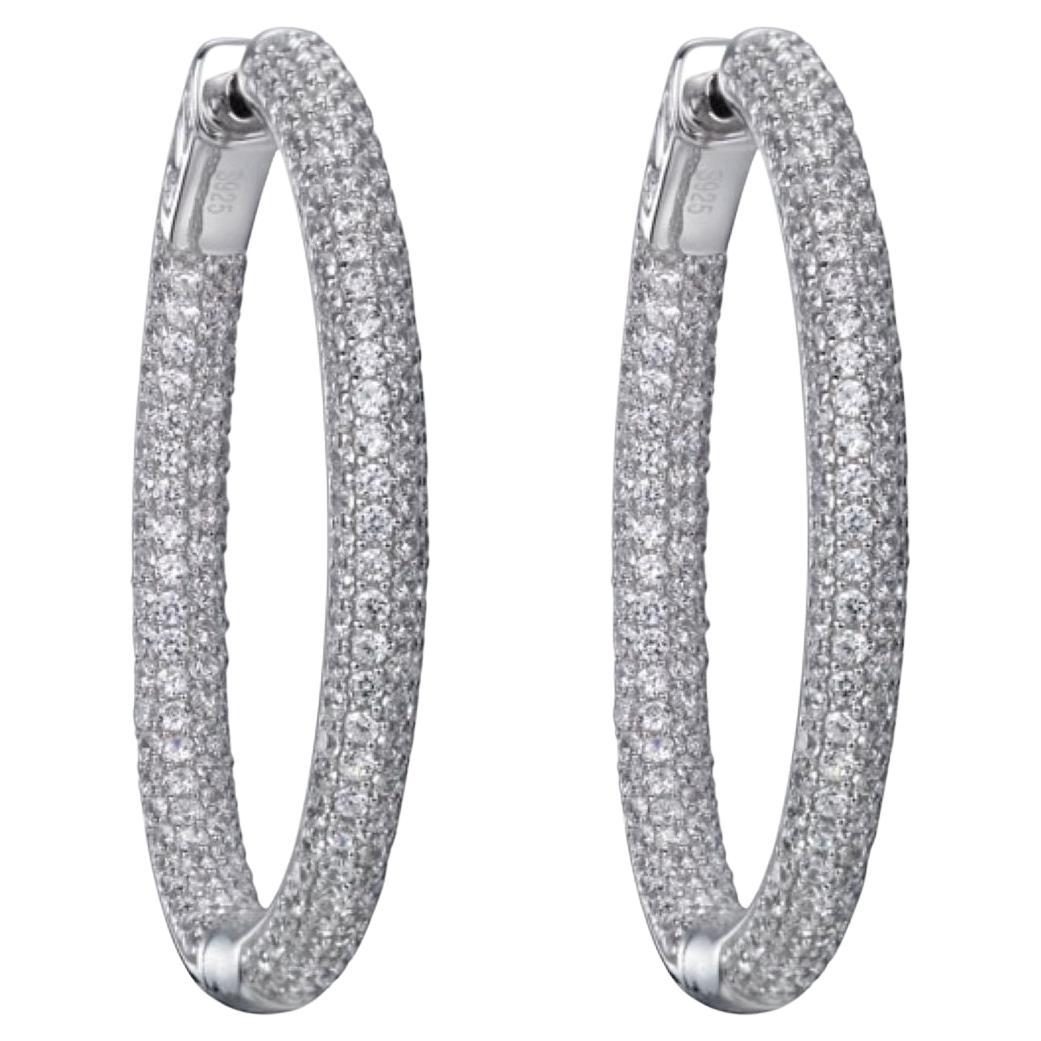 7.86 Carat Cubic Zirconia Sterling Silver Designer Large Hoop Earrings