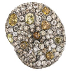 7.86 Carat Multi Colored Diamond Pave Freeform Ring 18 Karat in Stock
