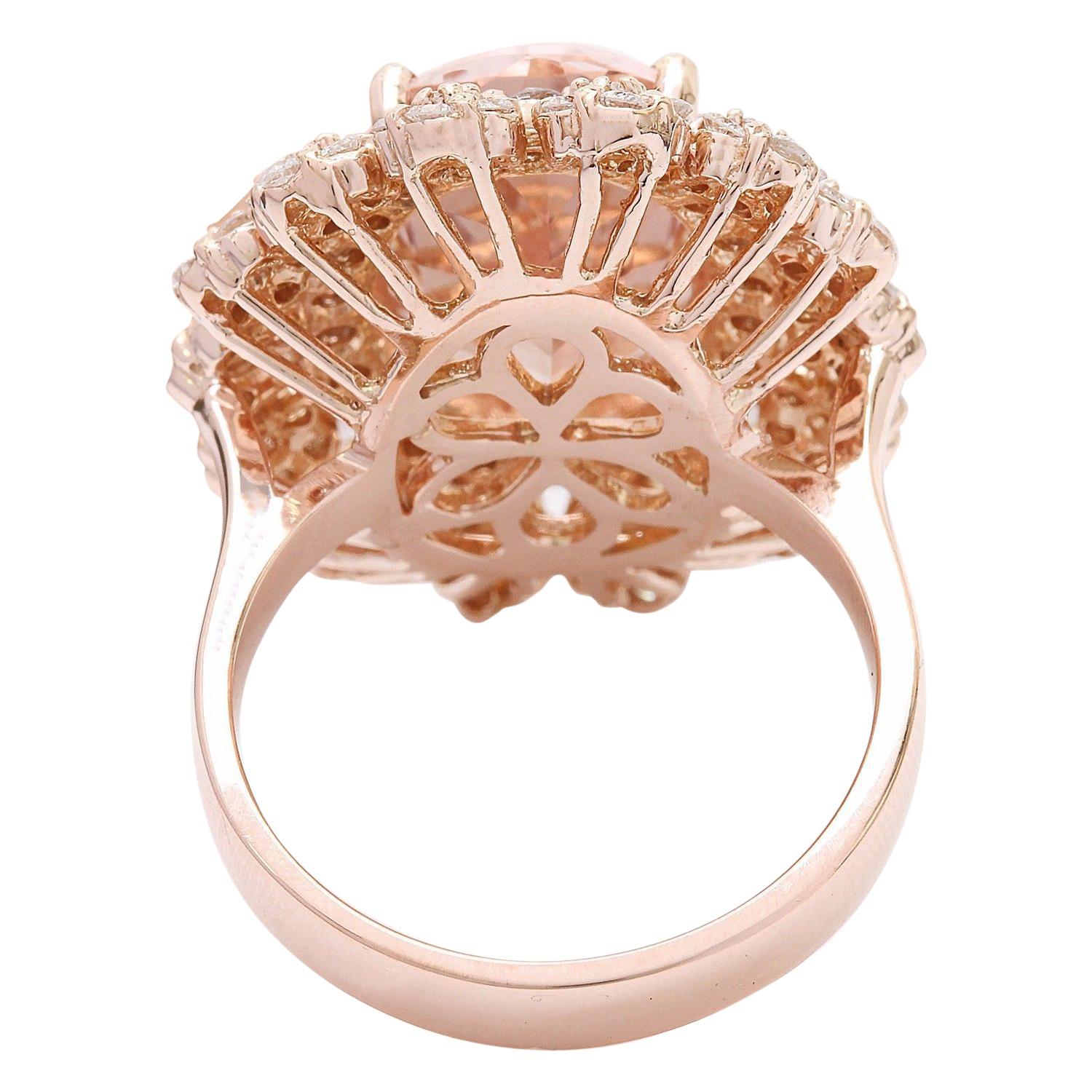 Oval Cut Natural Morganite Diamond Ring In 14 Karat Solid Rose Gold  For Sale
