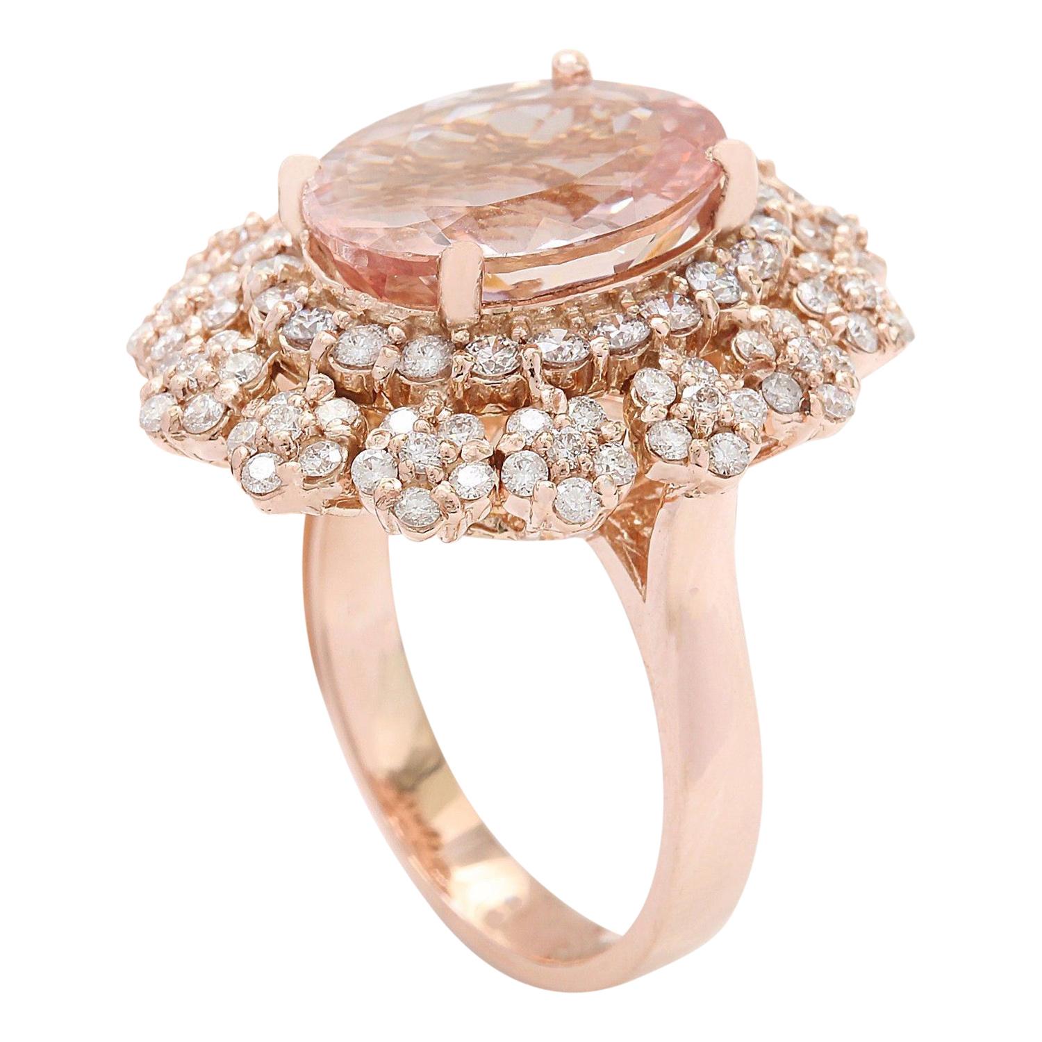 Natural Morganite Diamond Ring In 14 Karat Solid Rose Gold In New Condition For Sale In Manhattan Beach, CA