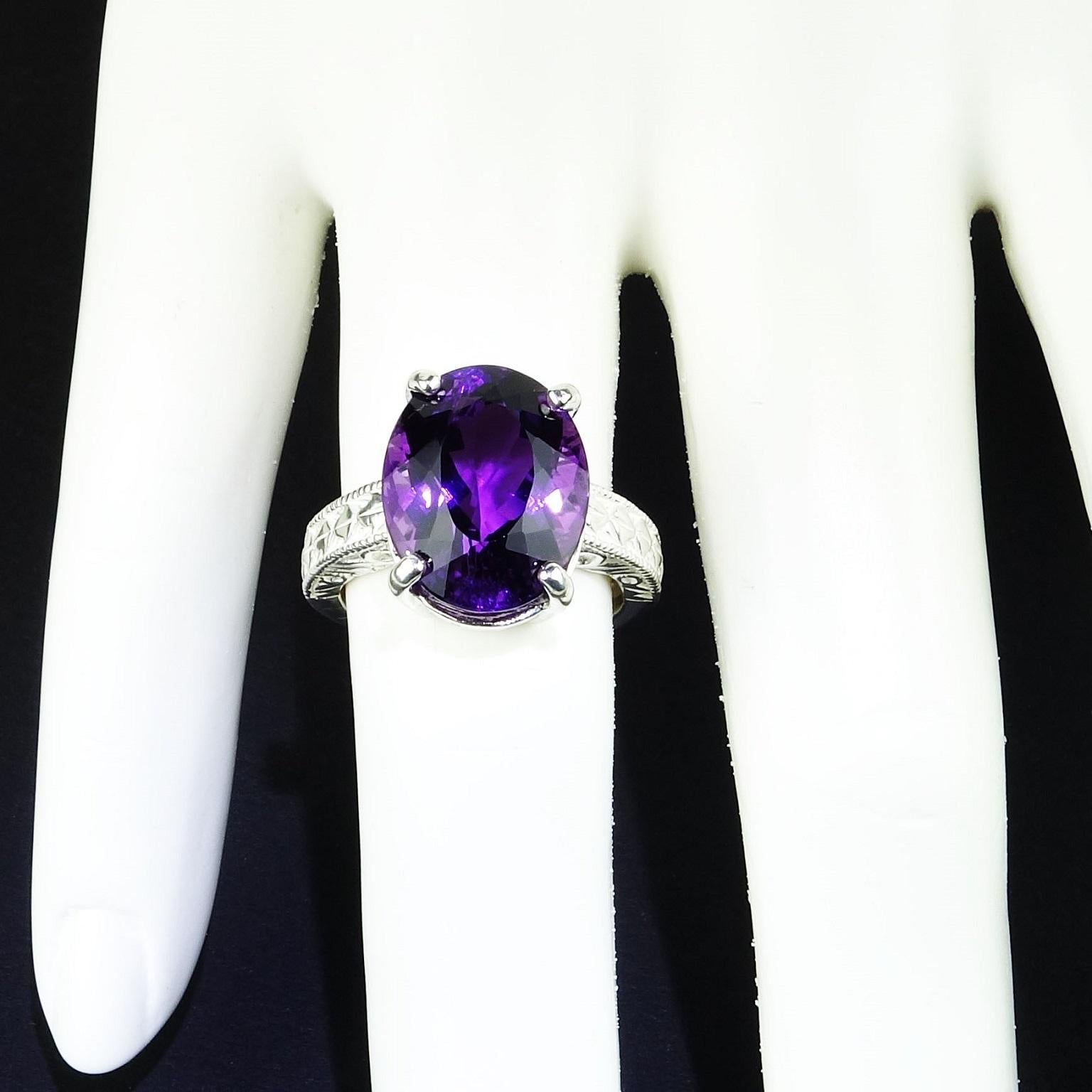 Artisan AJD 7.86 Carat Oval Amethyst in Sterling Silver Ring February Birthstone