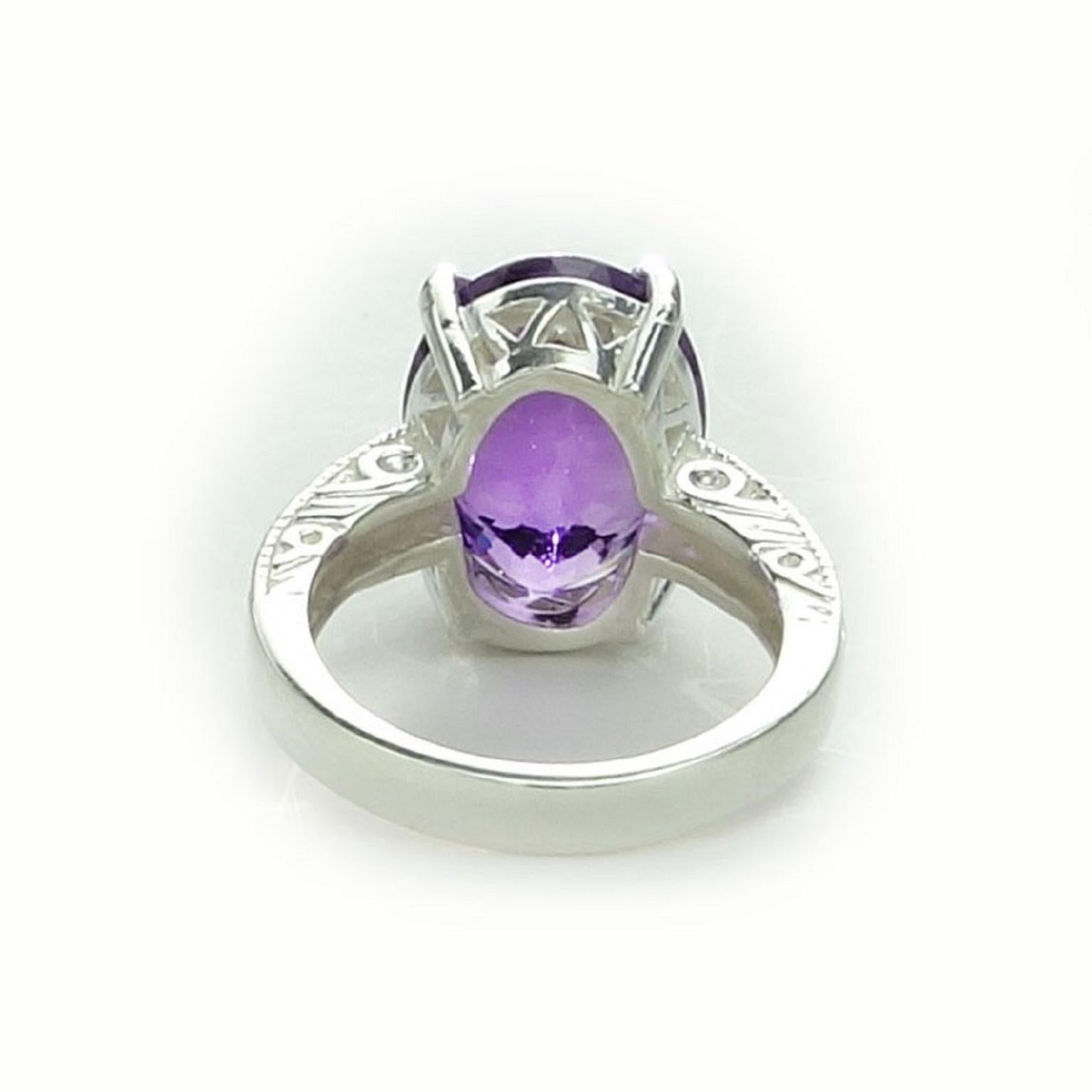 Oval Cut AJD 7.86 Carat Oval Amethyst in Sterling Silver Ring February Birthstone