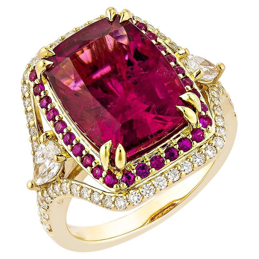 Sunita Nahata Rubellite 7.86ct. Cocktail Ring in 18KYG with Ruby and Diamond.