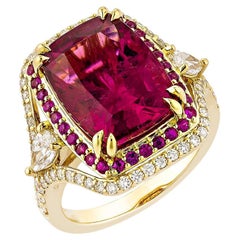 7.86 Carat Rubellite Cocktail Ring in 18Karat Yellow Gold with Ruby and Diamond.