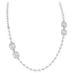 7.86 Carat Total Baguette and Round Diamond Necklace in 18 Karat White Gold