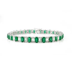 7.86 ct Emerald Tennis Bracelet 18k Solid White Gold, Christmas Gift For Grandma