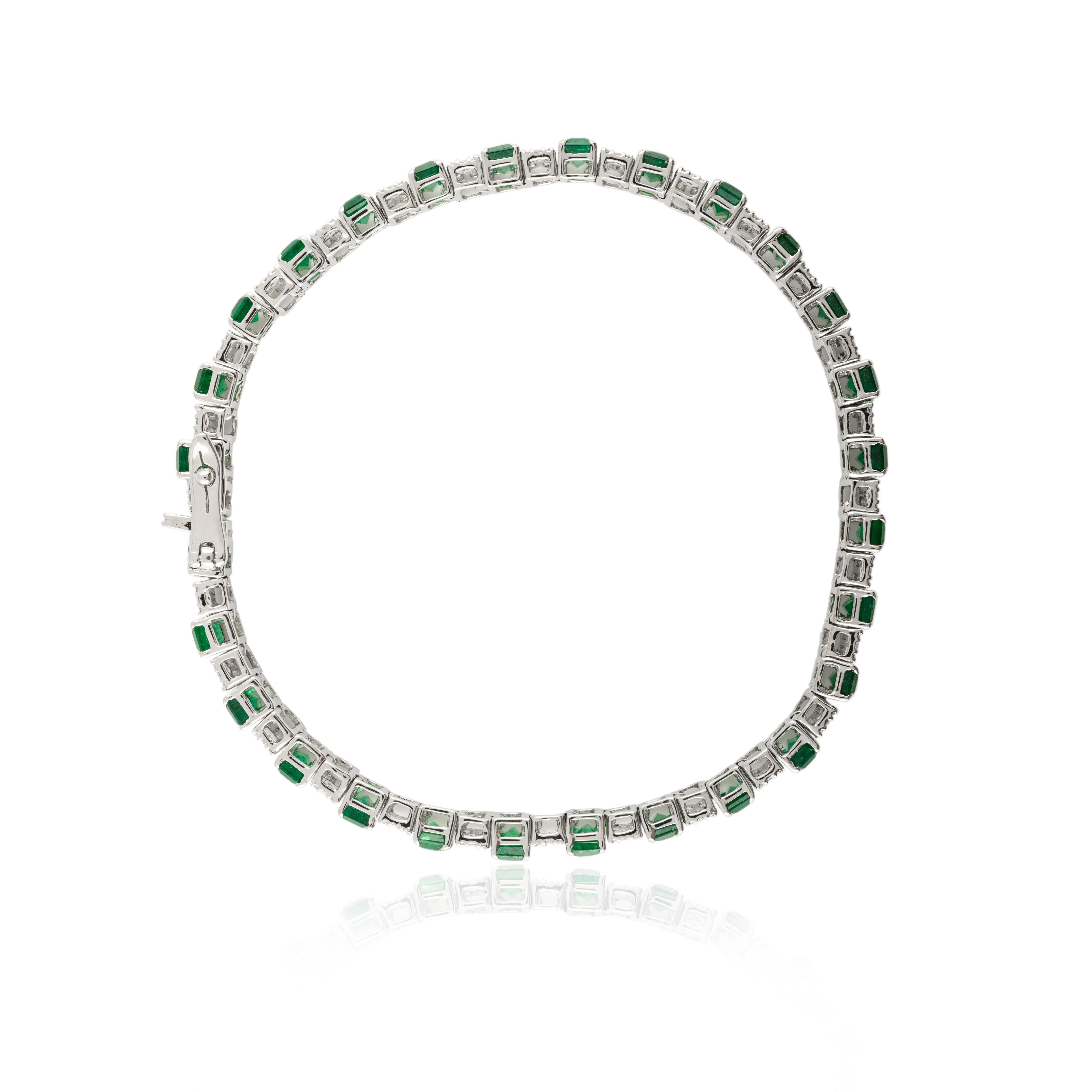 Women's 7.86 ct Emerald Tennis Bracelet 18k Solid White Gold, Christmas Gift For Grandma For Sale