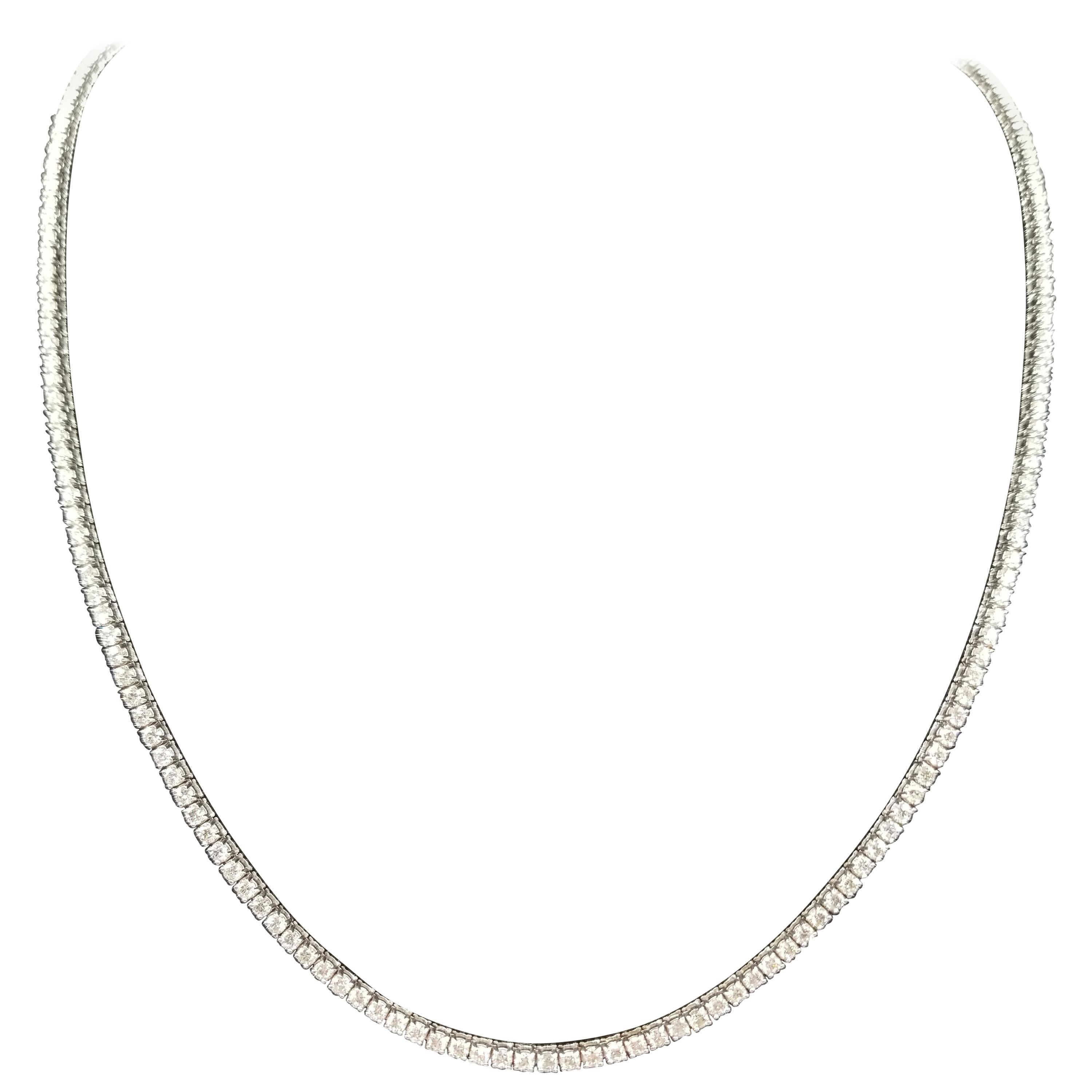 7.86 Ctw Round Diamond Tennis Necklace 14 Karat White Gold In New Condition In Great Neck, NY