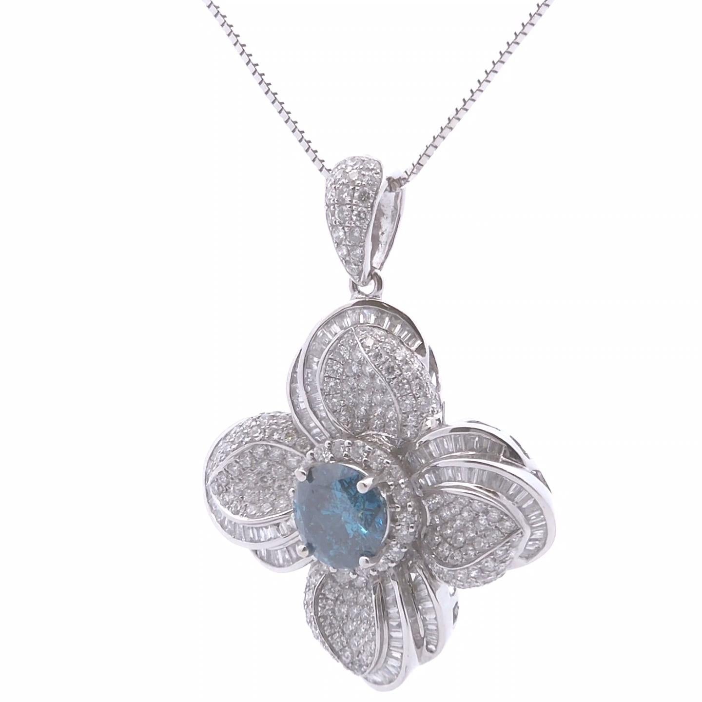 7.86ct Blue Diamond Pendant in 18k White Gold In New Condition For Sale In Tustin, CA
