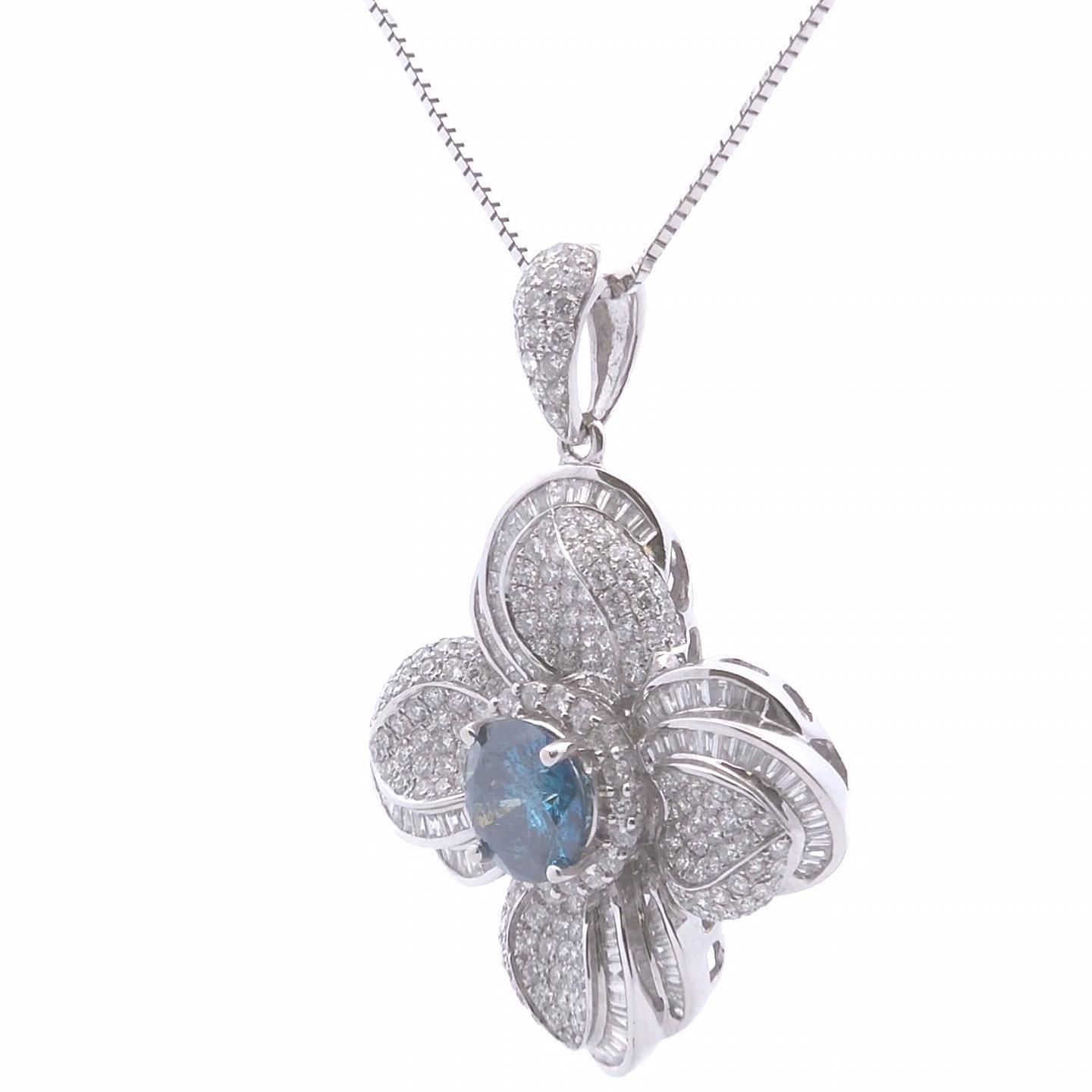Women's or Men's 7.86ct Blue Diamond Pendant in 18k White Gold For Sale