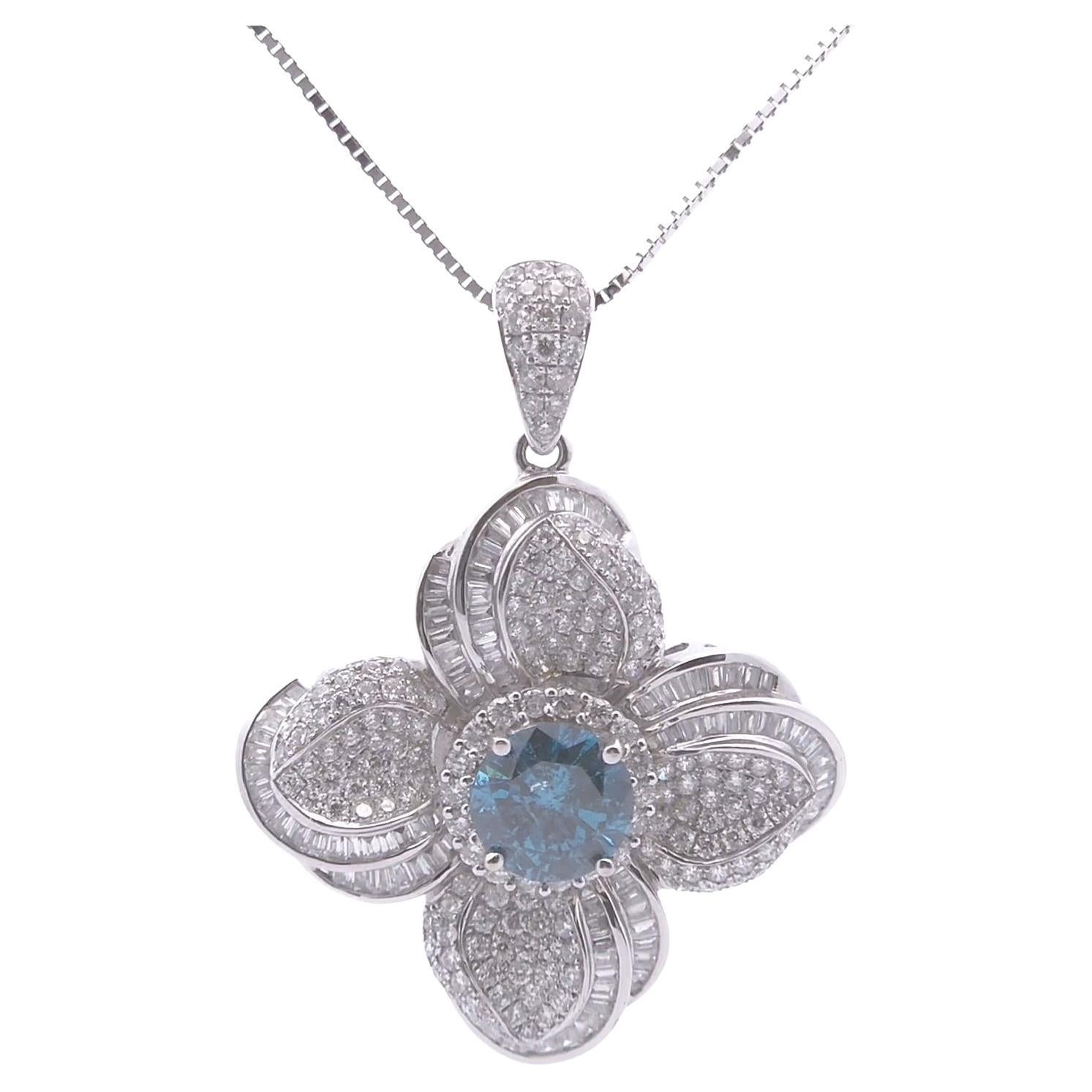 7.86ct Blue Diamond Pendant in 18k White Gold For Sale