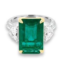 7.86ct Emerald-Cut Emerald Ring with Diamonds in 18k Gold