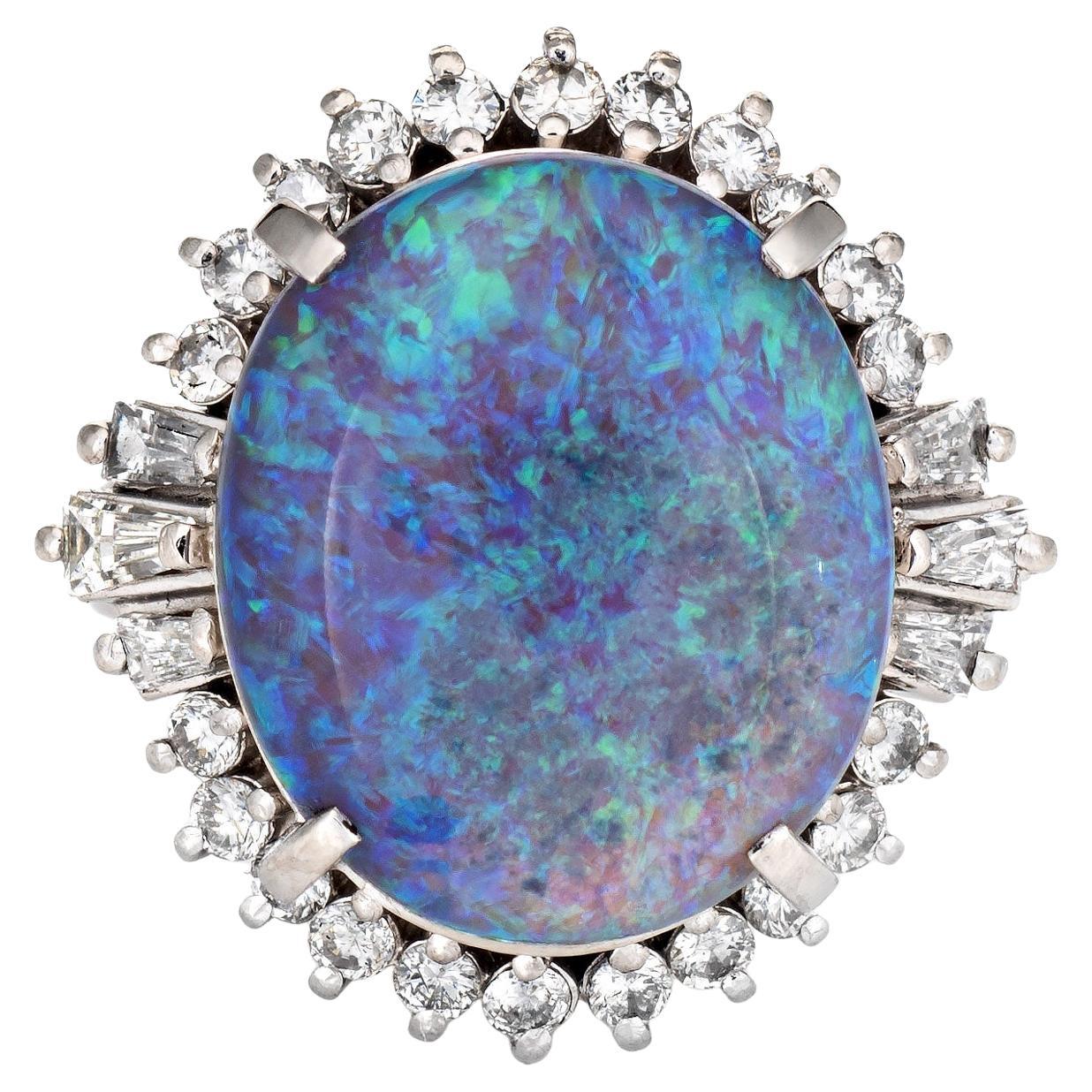 Arts and Crafts Australian Black Opal Gold Cocktail Ring Fine Estate