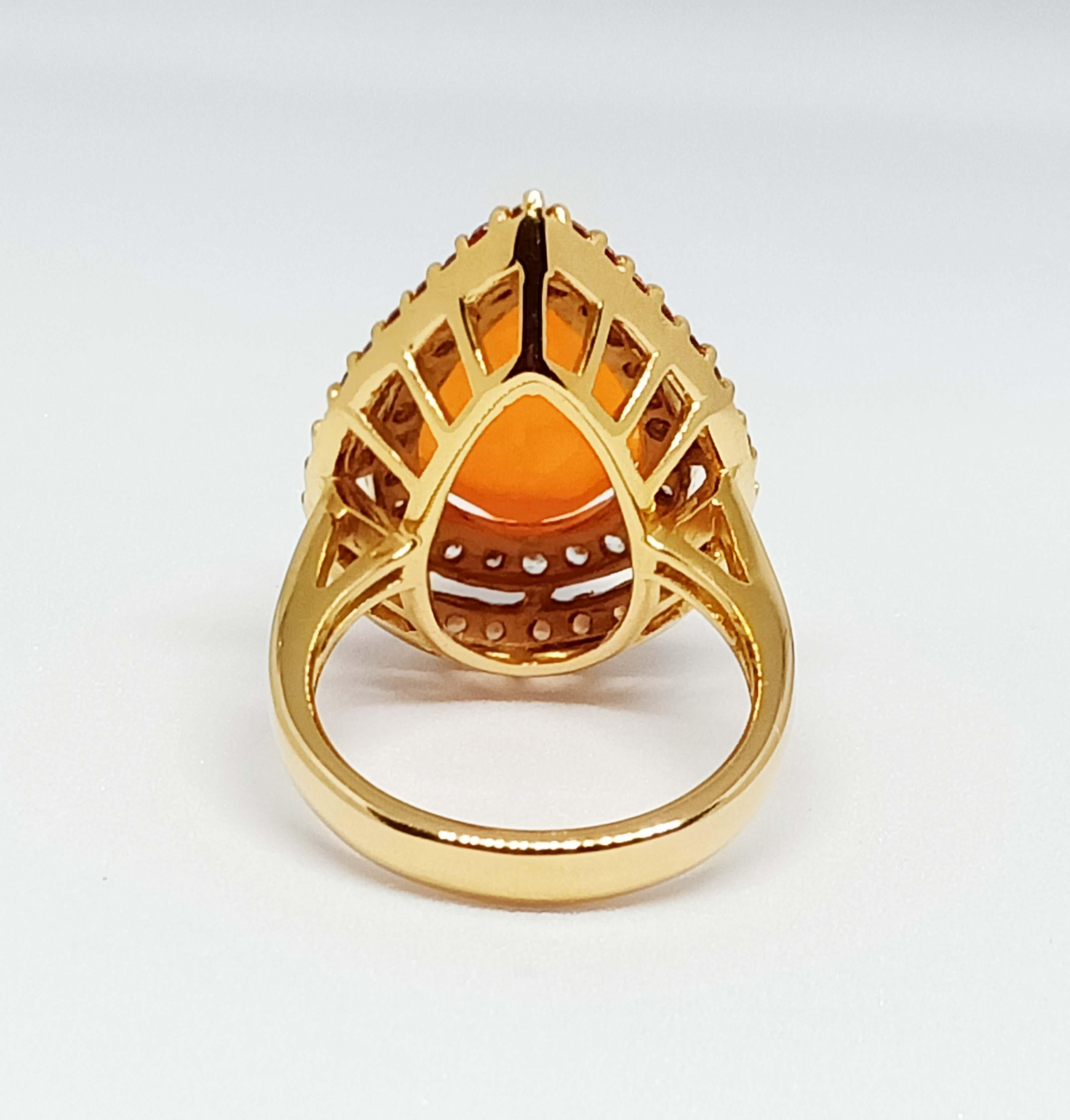 Pear Cut 7.86cts. Orange Opal Ring. Sterling Silver 18k gold Plated. For Sale