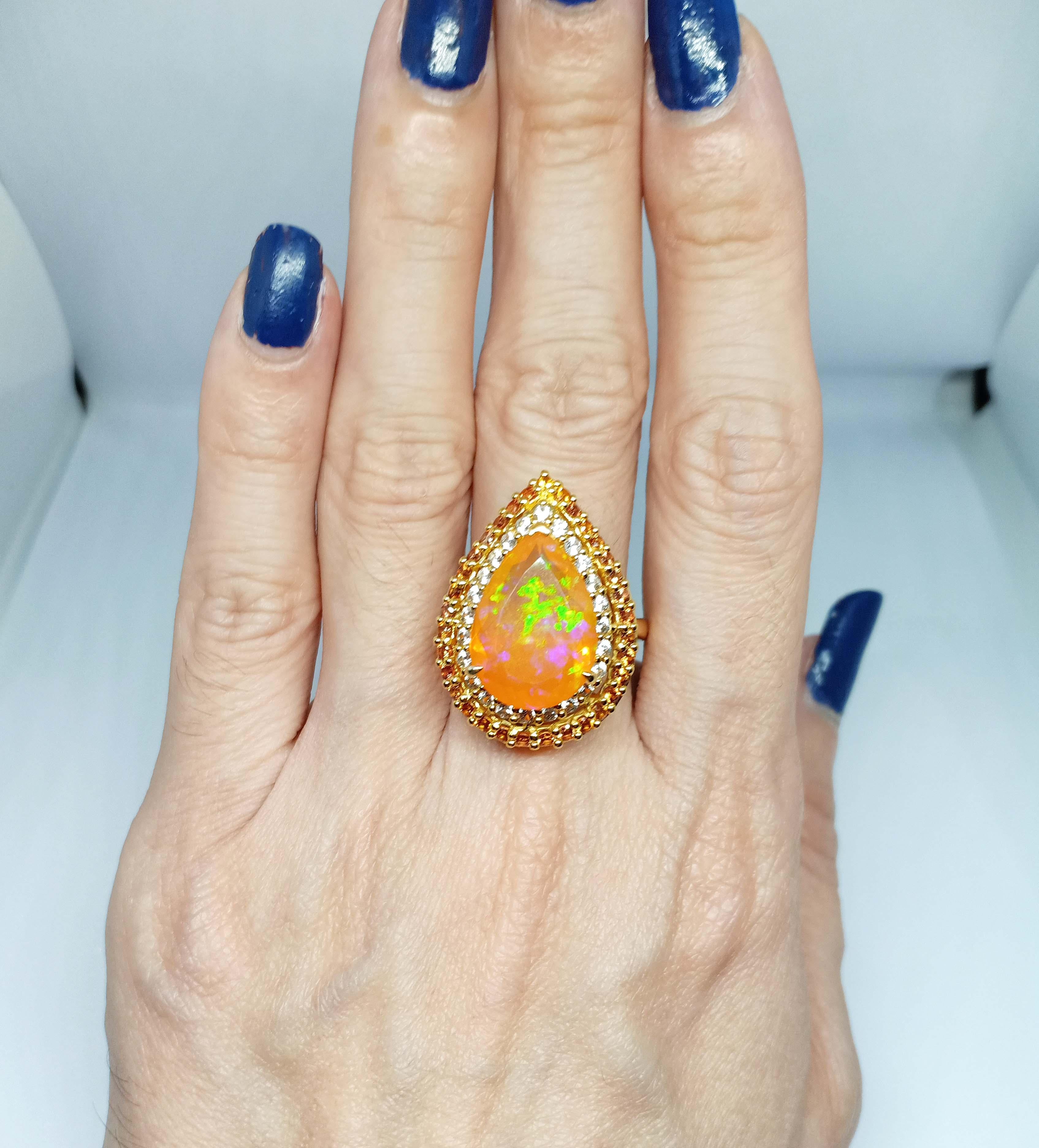 7.86cts. Orange Opal Ring. Sterling Silver 18k gold Plated. For Sale 1