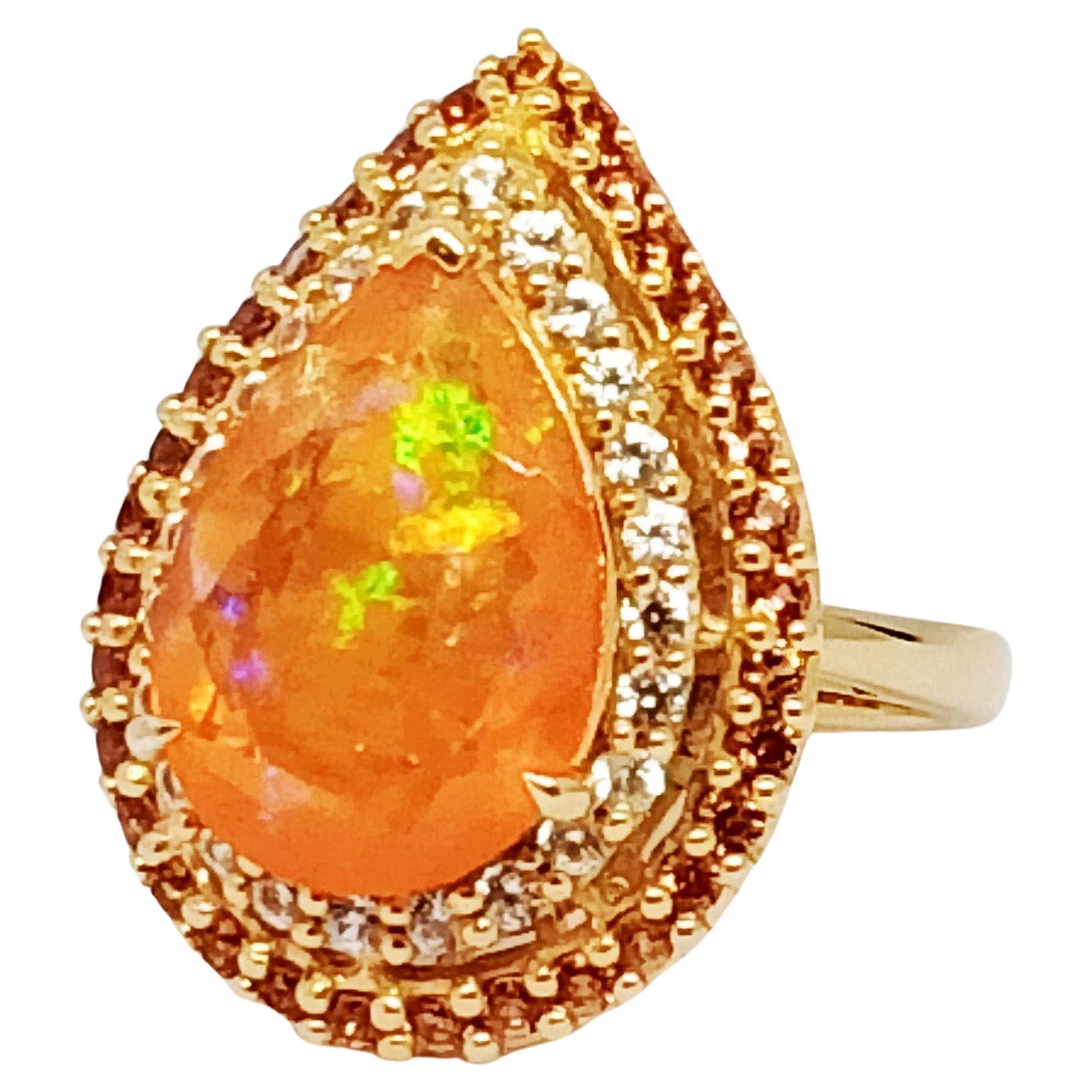 7.86cts. Orange Opal Ring. Sterling Silver 18k gold Plated. For Sale