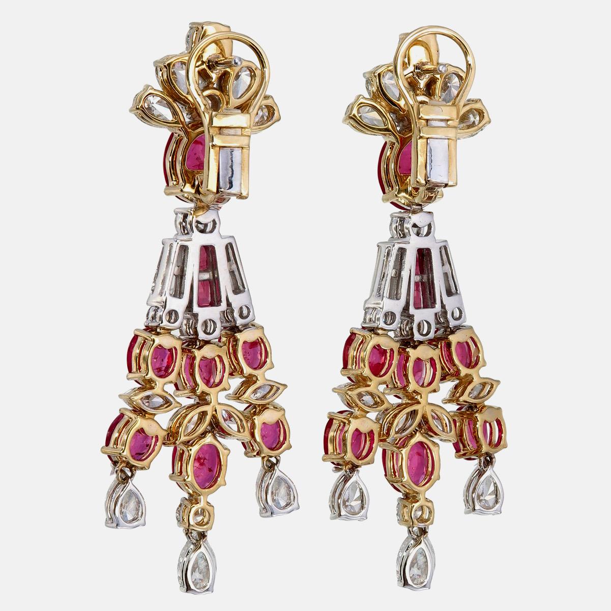 Modern AGL Certified 7.87 Carat Mozambique No Heat Ruby And Diamond Earrings In 18K For Sale