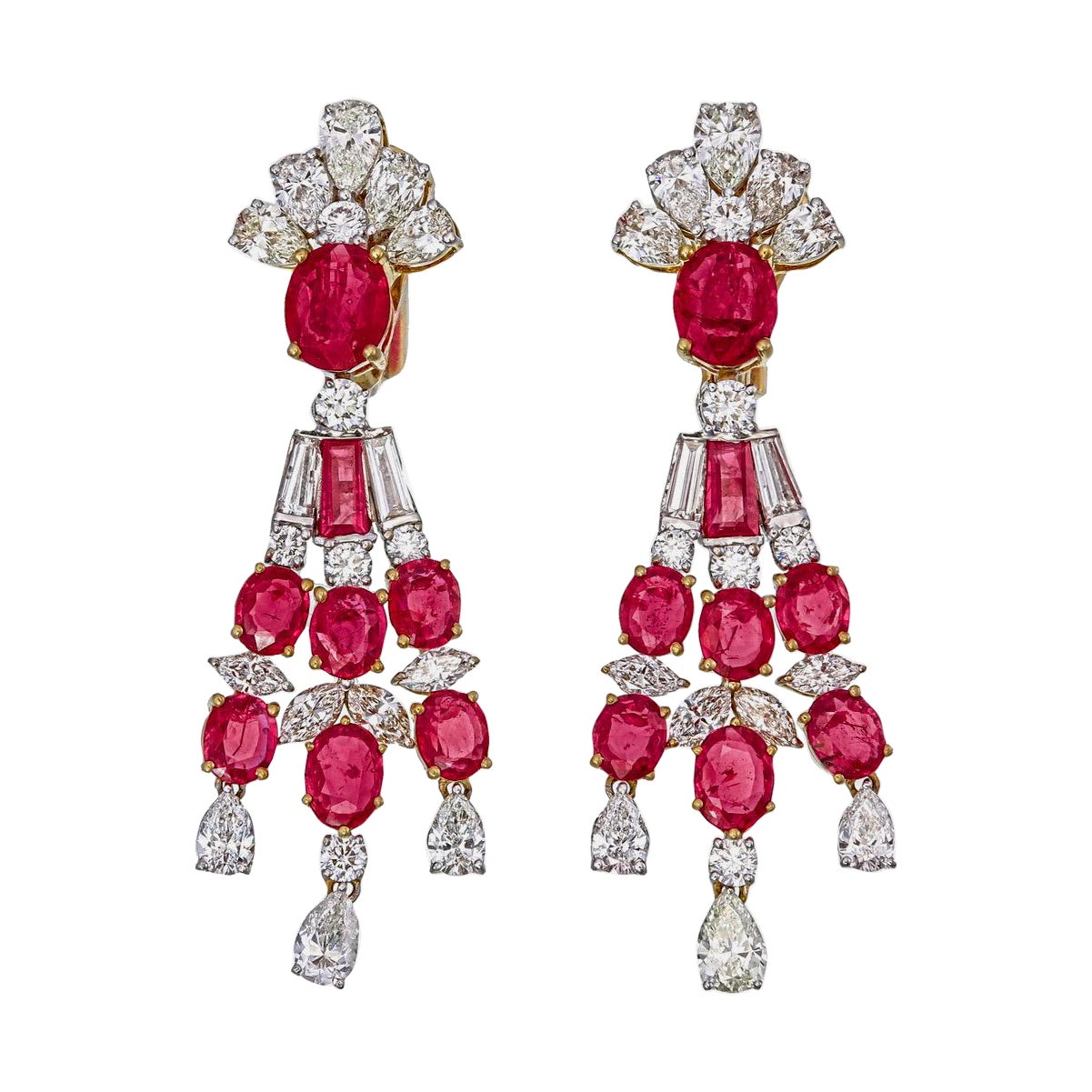 AGL Certified 7.87 Carat Mozambique No Heat Ruby And Diamond Earrings In 18K For Sale