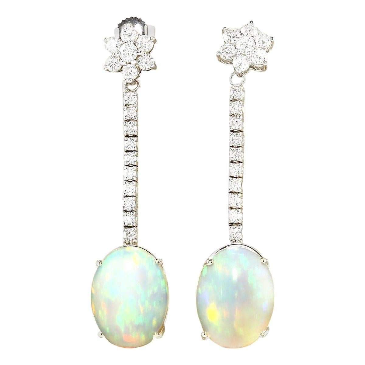 Opal Diamond Earrings In 14 Karat White Gold 