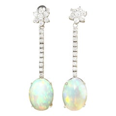 Opal Diamond Earrings In 14 Karat White Gold 