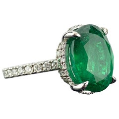 7.87 Carat Oval Emerald and Diamond Engagement Ring