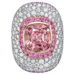 7.87 Carat Pink Tourmaline Cushion Cocktail Ring Platinum Diamond - Merkaba