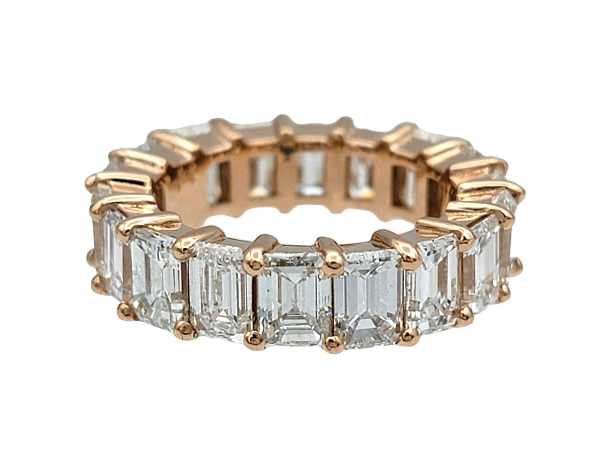Contemporary 7.87 Carat Total Emerald Cut Diamond Eternity Band Ring in Rose Gold, G-H / VVS2 For Sale