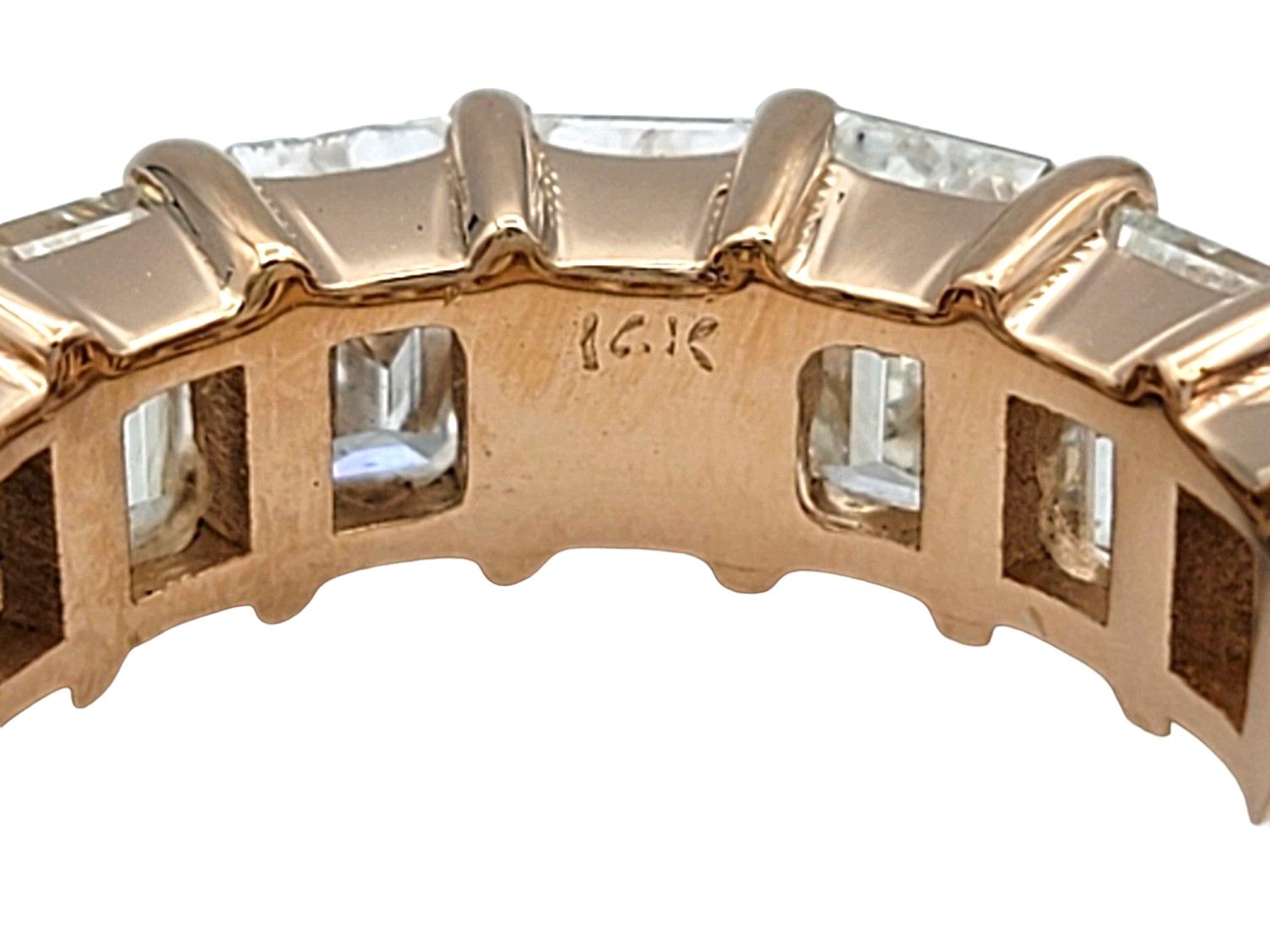 Women's 7.87 Carat Total Emerald Cut Diamond Eternity Band Ring in Rose Gold, G-H / VVS2 For Sale