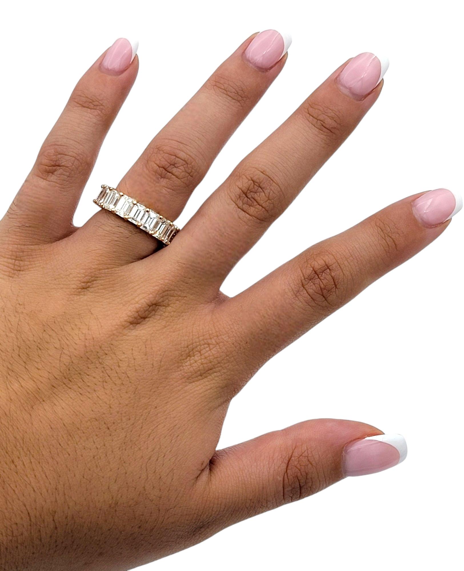 7.87 Carat Total Emerald Cut Diamond Eternity Band Ring in Rose Gold, G-H / VVS2 For Sale 1