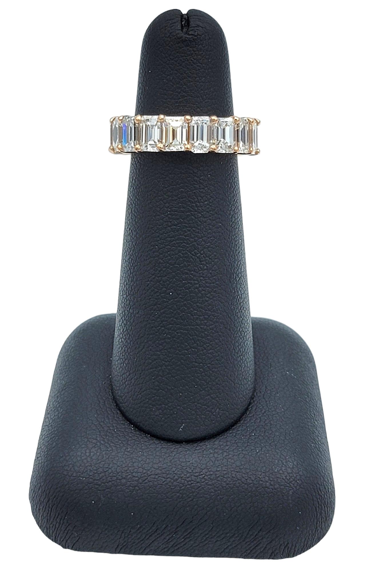 7.87 Carat Total Emerald Cut Diamond Eternity Band Ring in Rose Gold, G-H / VVS2 For Sale 3