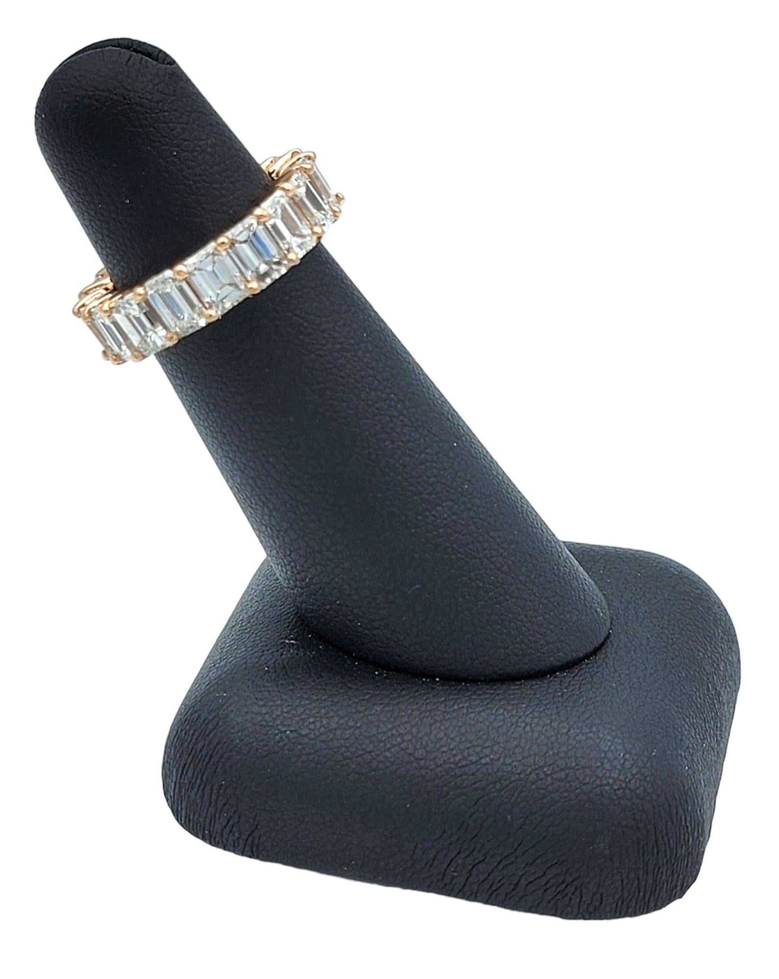7.87 Carat Total Emerald Cut Diamond Eternity Band Ring in Rose Gold, G-H / VVS2 For Sale 4