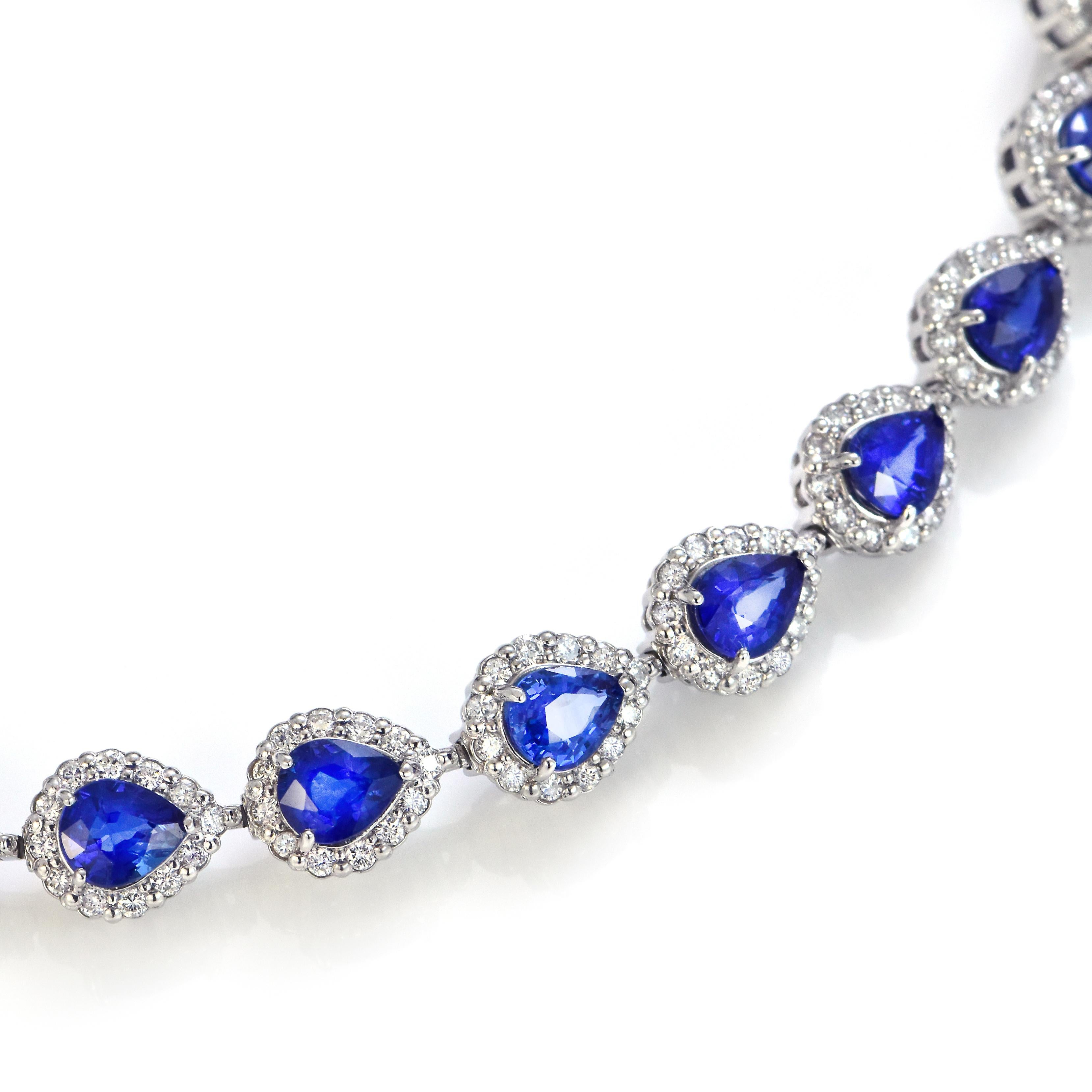 Bracelet tennis en platine avec saphir bleu royal de 7,87 carats et diamants 1