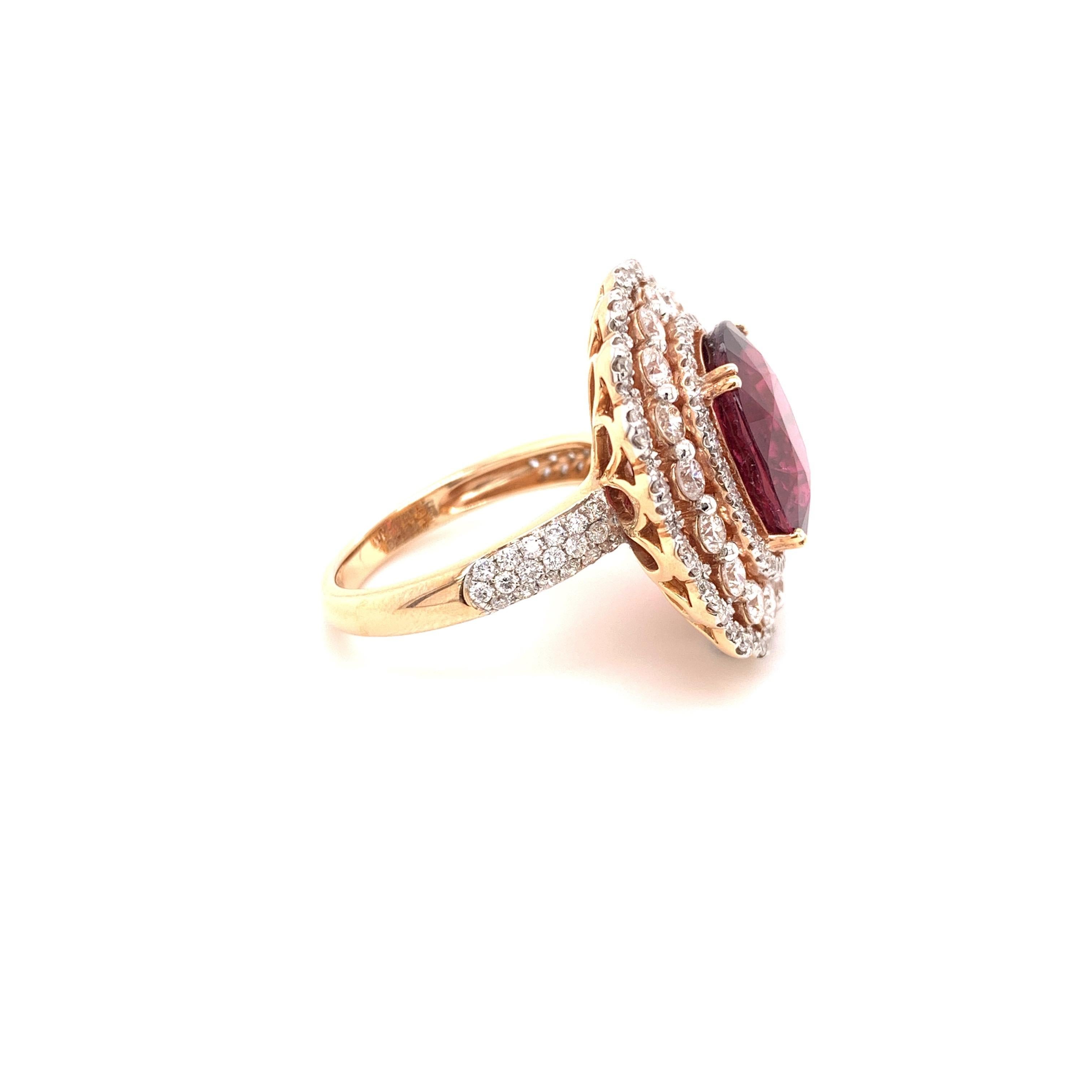 Contemporary 7.87 Carat Tourmaline 'Rubellite' Cocktail Ring For Sale