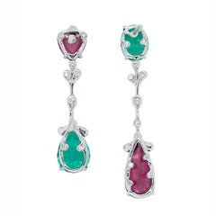 7.87 cts Paraiba Tourmaline 7.52 cts Red Spinel IF D Diamond White Gold Earrings