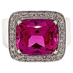 7.87 Total Carat Diamond Ring with Pink Ruby in 14k White Gold