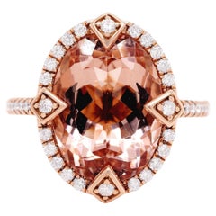 7.87ct Morganite Ring with 0.42Tct Diamonds in 14K Rose Gold