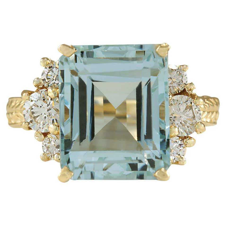 3.08 Carat Impressive Natural Aquamarine and Diamond 14 Karat Yellow ...