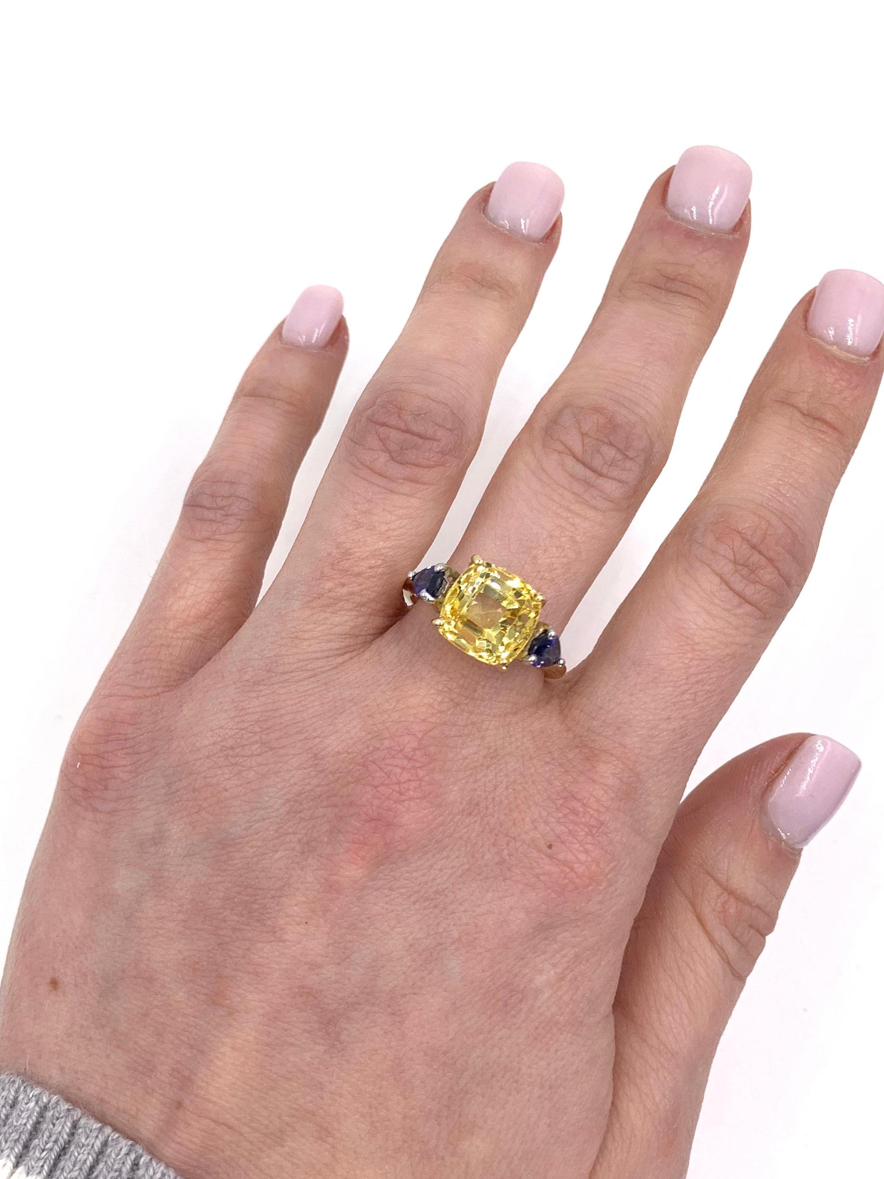 7.88 Carat Yellow Sapphire Center Three-Stone Ring 3