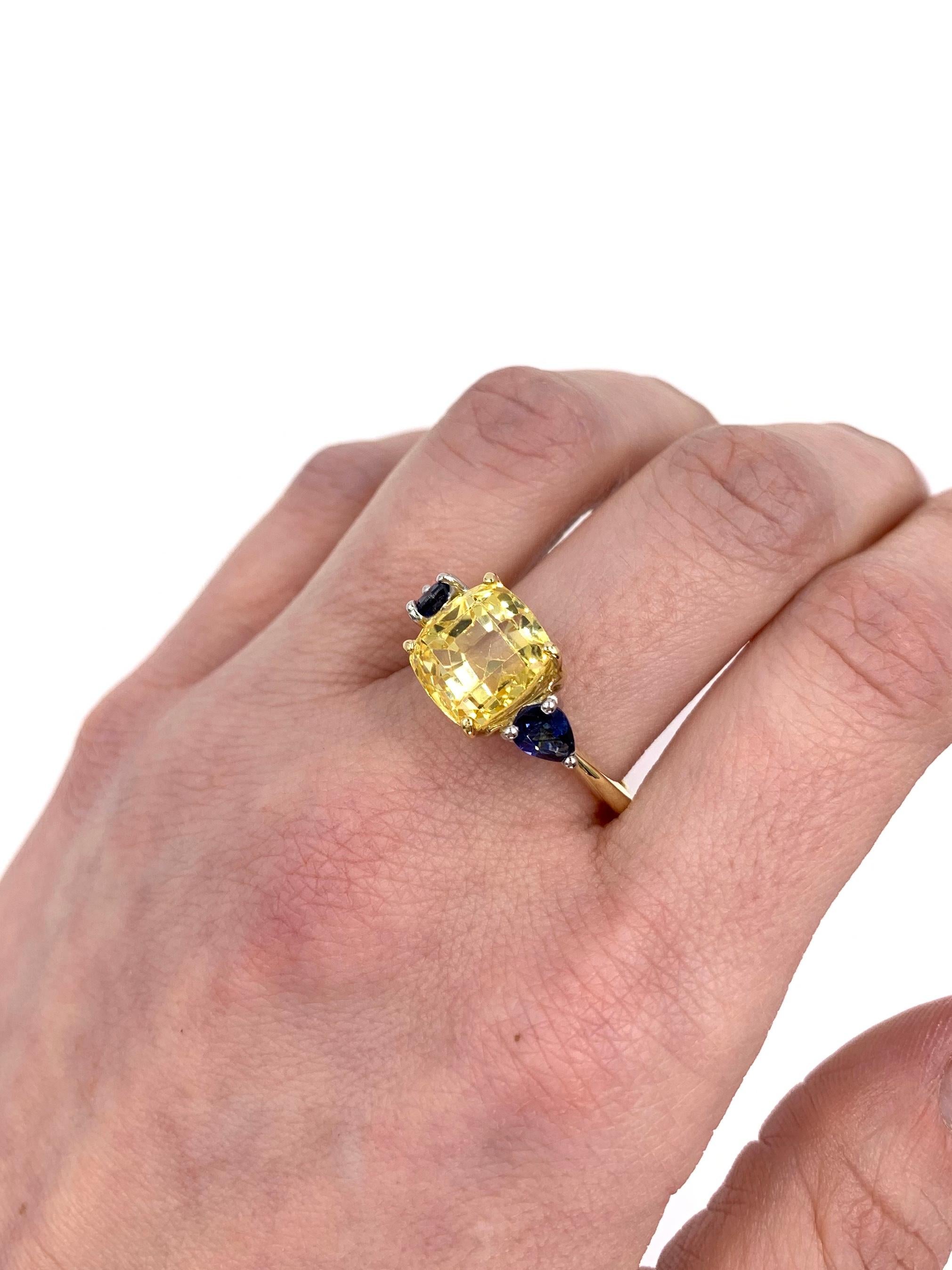 7.88 Carat Yellow Sapphire Center Three-Stone Ring 2